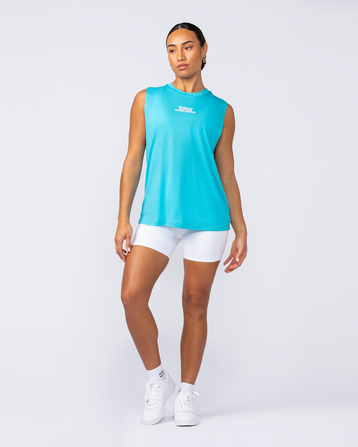 Global Drop Arm Tank - Capri Blue-Singlets & Tanks-XXS-112447CAPBLU-XXS-MNAPPRL33541-6-Muscle Nation