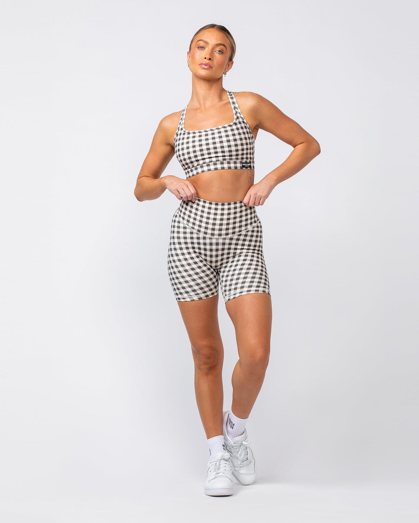 Desire Aura Bra - Deep Brown Gingham Print-Sports Bras-XXS-062408DBGMP-XXS-MNAPPRL31441-5-Muscle Nation