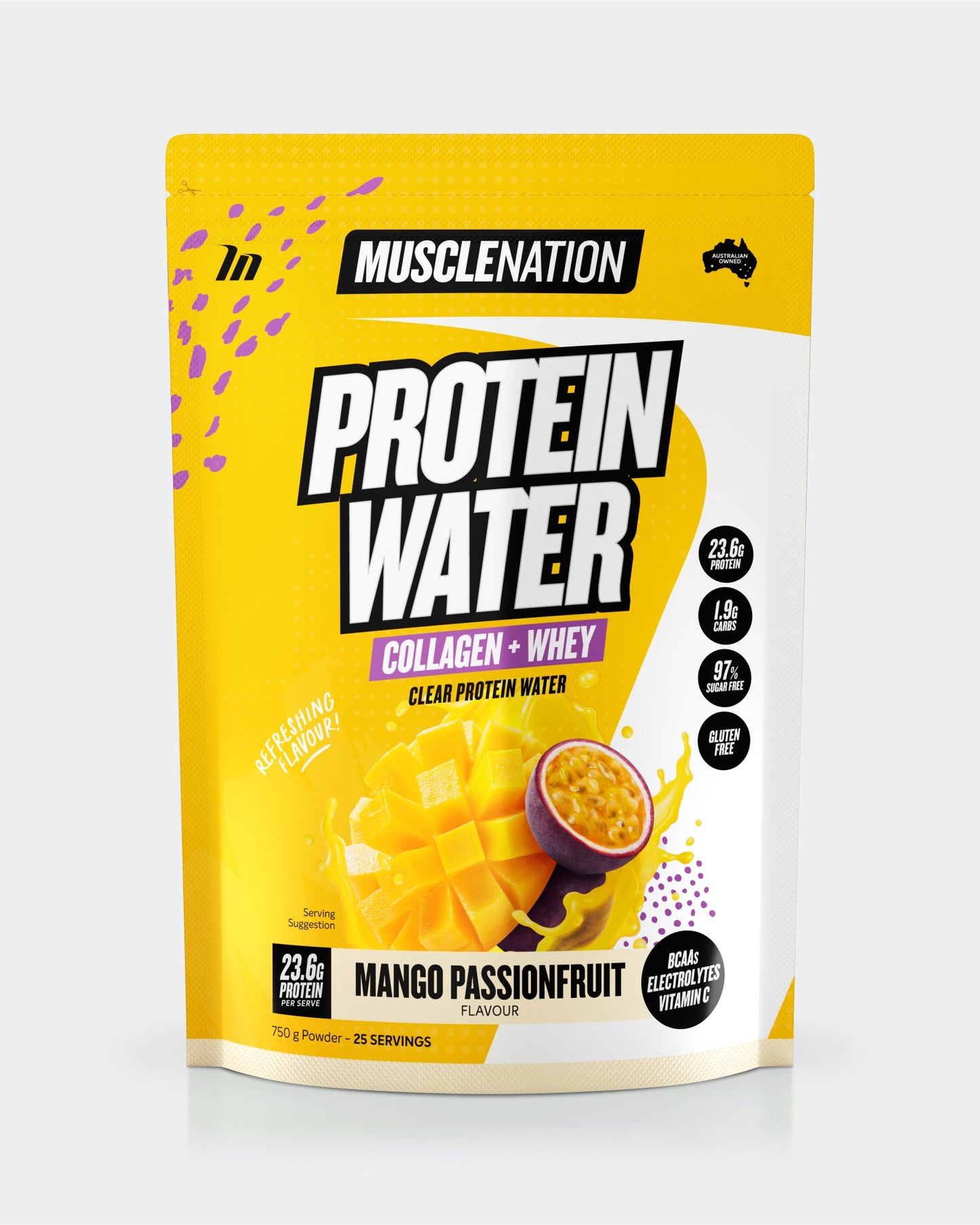 PROTEIN WATER - Mango Passionfruit - 25 serves - 750g-Protein Waters-MNSUPPS0211-9359054001213-1-Muscle Nation