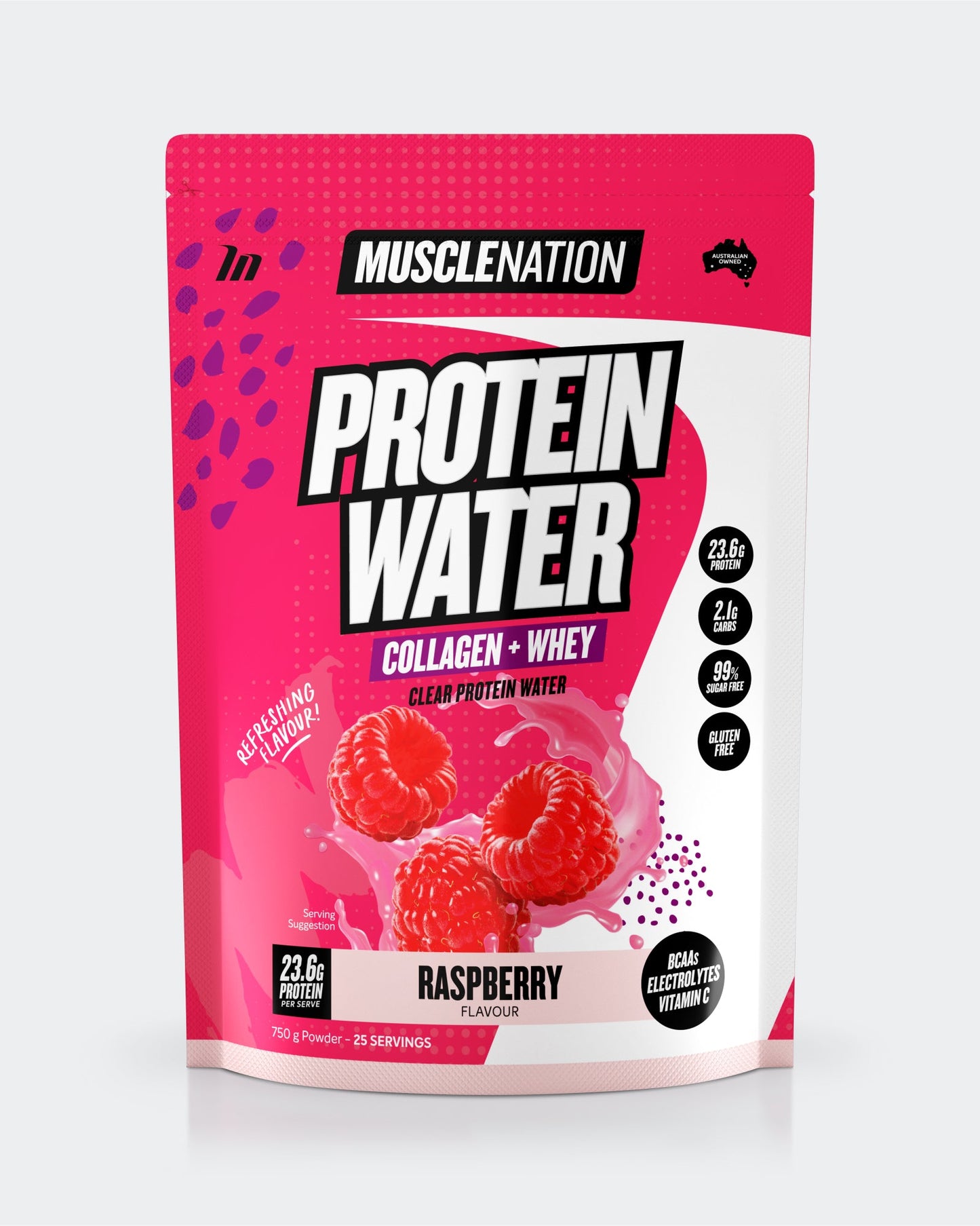 PROTEIN WATER - Raspberry - 25 serves 750g-Protein Waters-MNSUPPS0210-9359054001237-1-Muscle Nation
