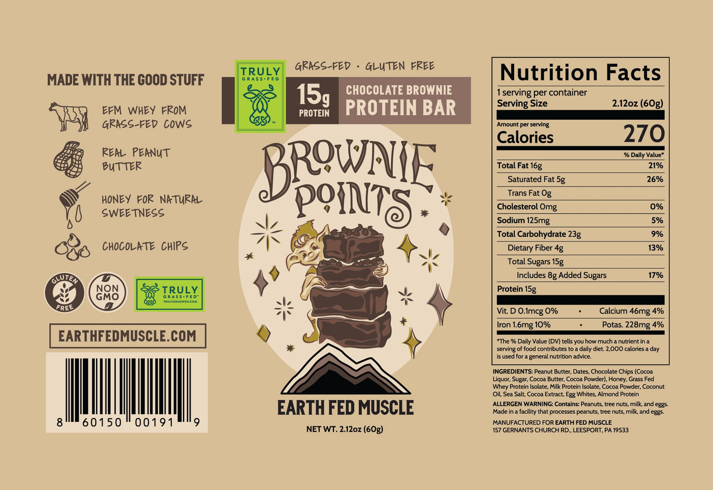 Chocolate Brownie Grass Fed Whey Protein Bars