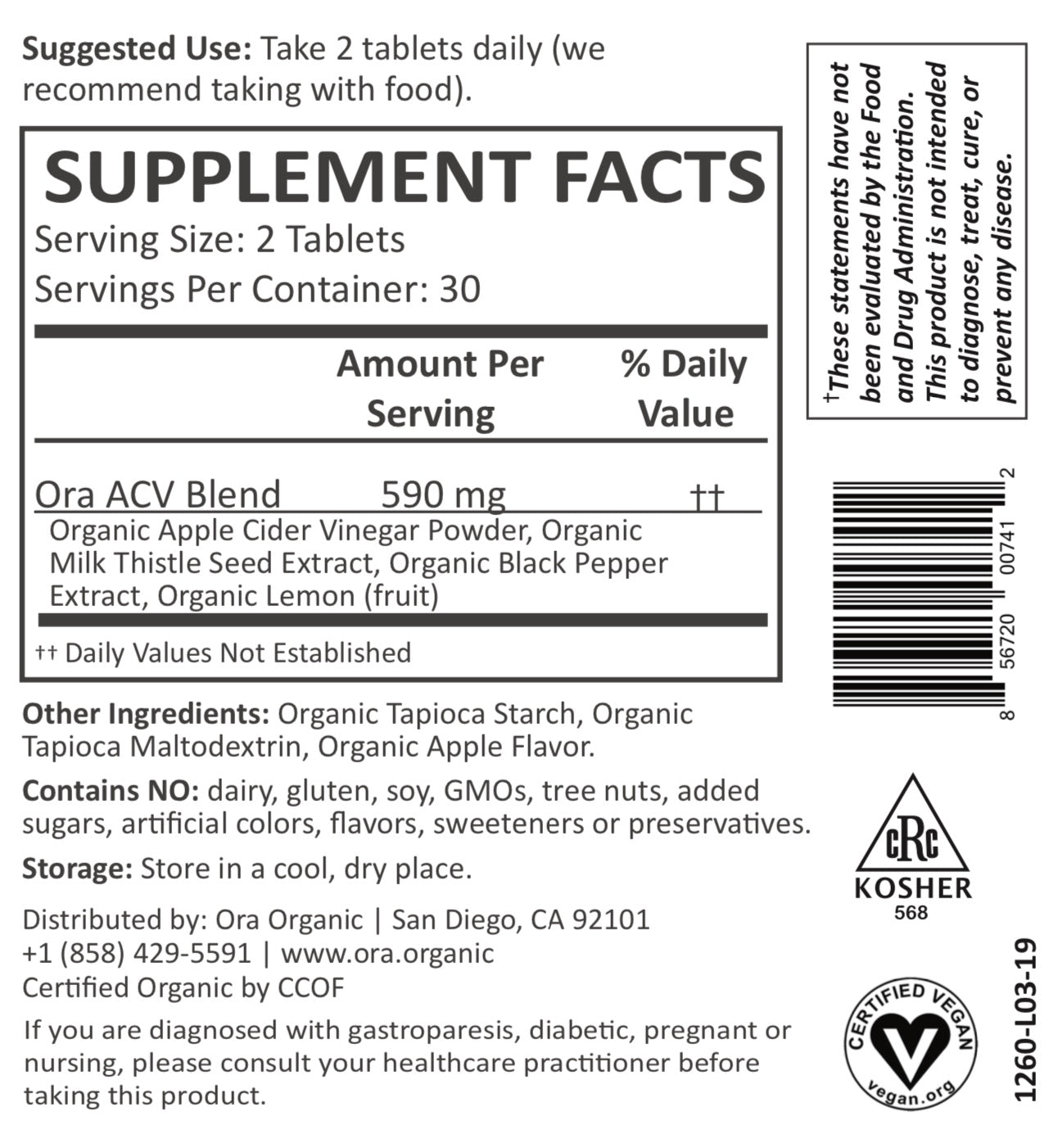 Apple Cider Vinegar Supplement Facts supplement-facts unflavored_30