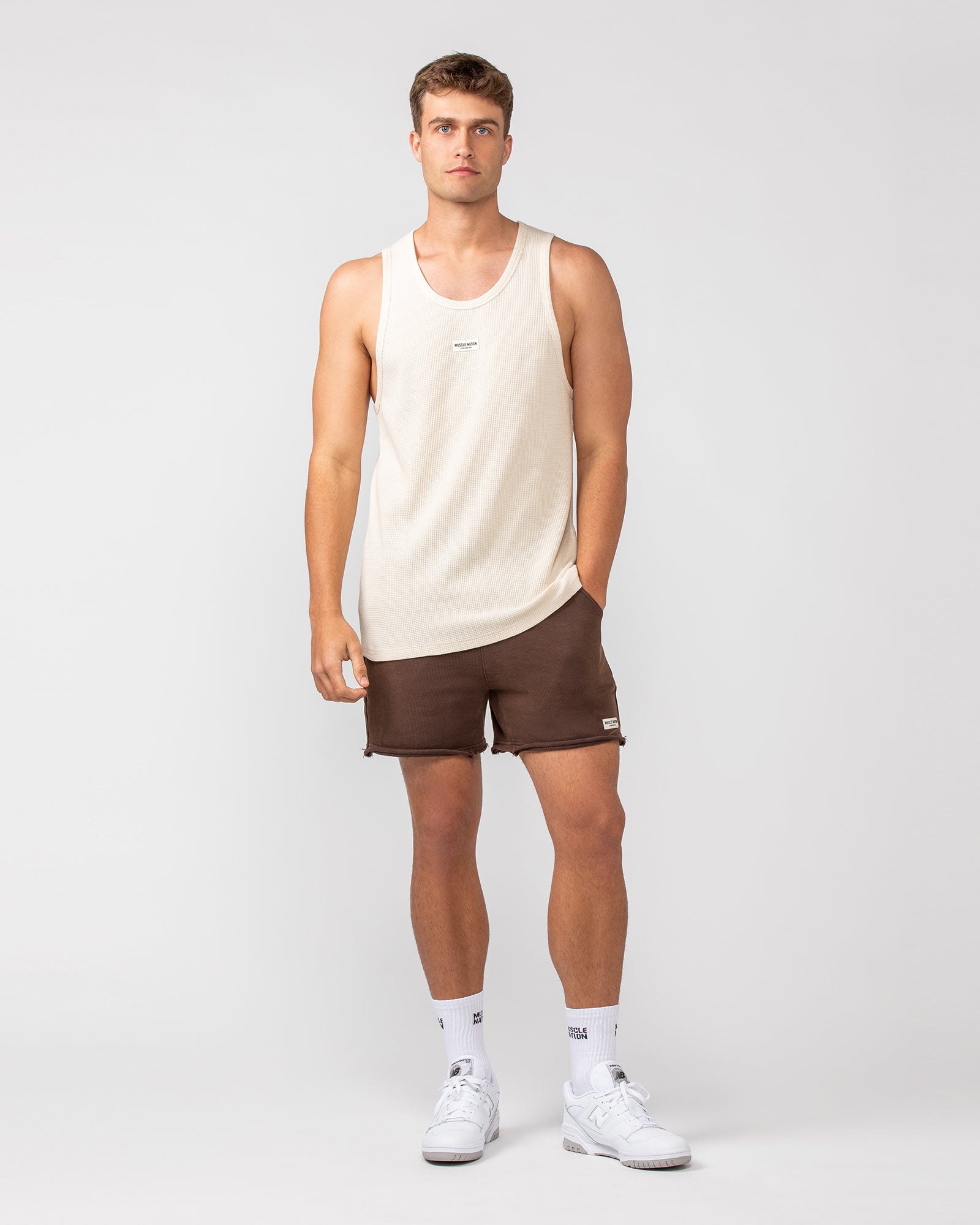 Waffle Tank - Travertine-Singlets & Tanks-S-082408TRAV-S-MNAPPRL32458-6-Muscle Nation