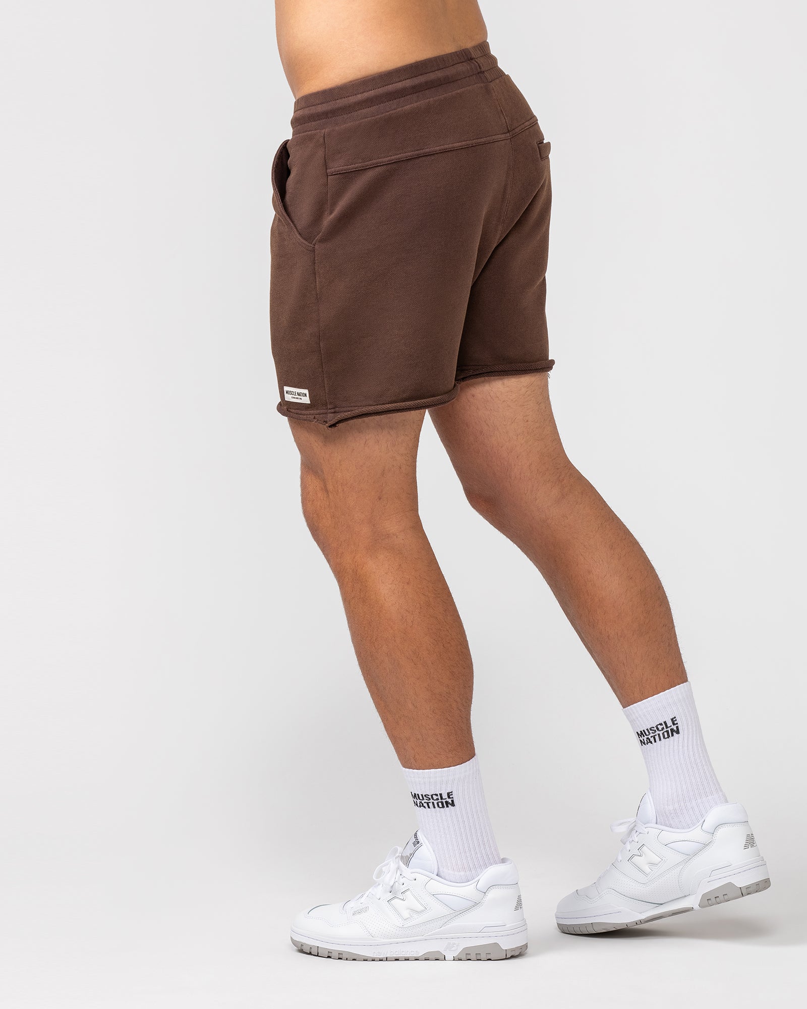Raw Hem 5" Shorts - Washed Brown-Shorts-S-082407WSHBRN-S-MNAPPRL32444-4-Muscle Nation