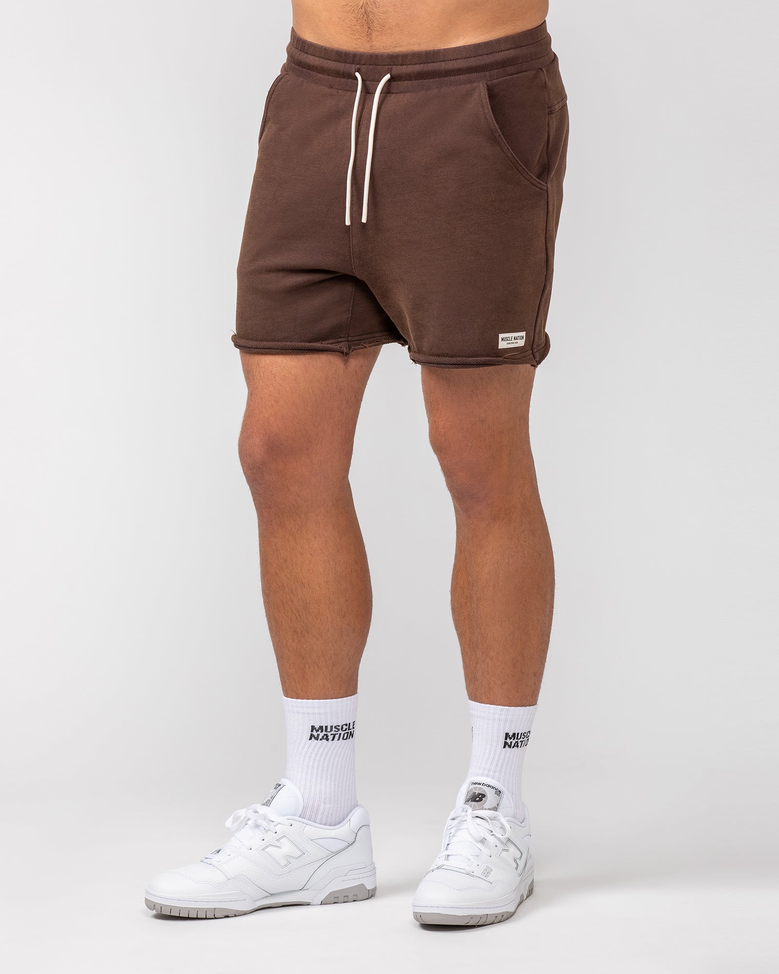 Raw Hem 5" Shorts - Washed Brown-Shorts-S-082407WSHBRN-S-MNAPPRL32444-3-Muscle Nation