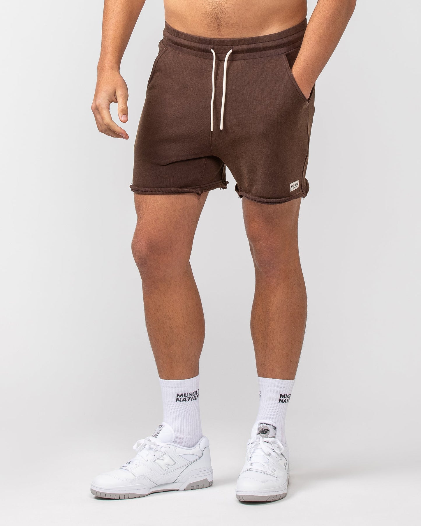Raw Hem 5" Shorts - Washed Brown-Shorts-S-082407WSHBRN-S-MNAPPRL32444-1-Muscle Nation