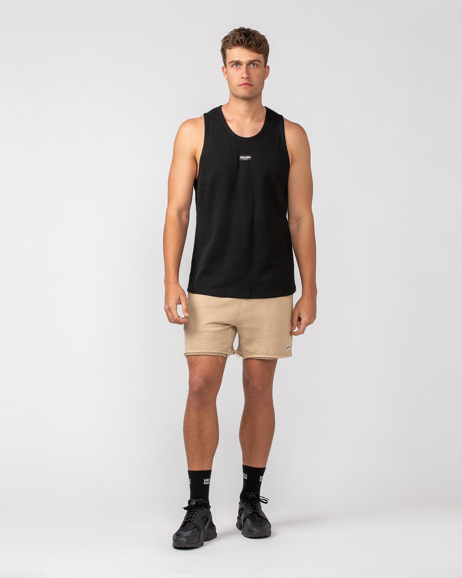 Waffle Tank - Black-Singlets & Tanks-S-082408BLK-S-MNAPPRL32451-7-Muscle Nation