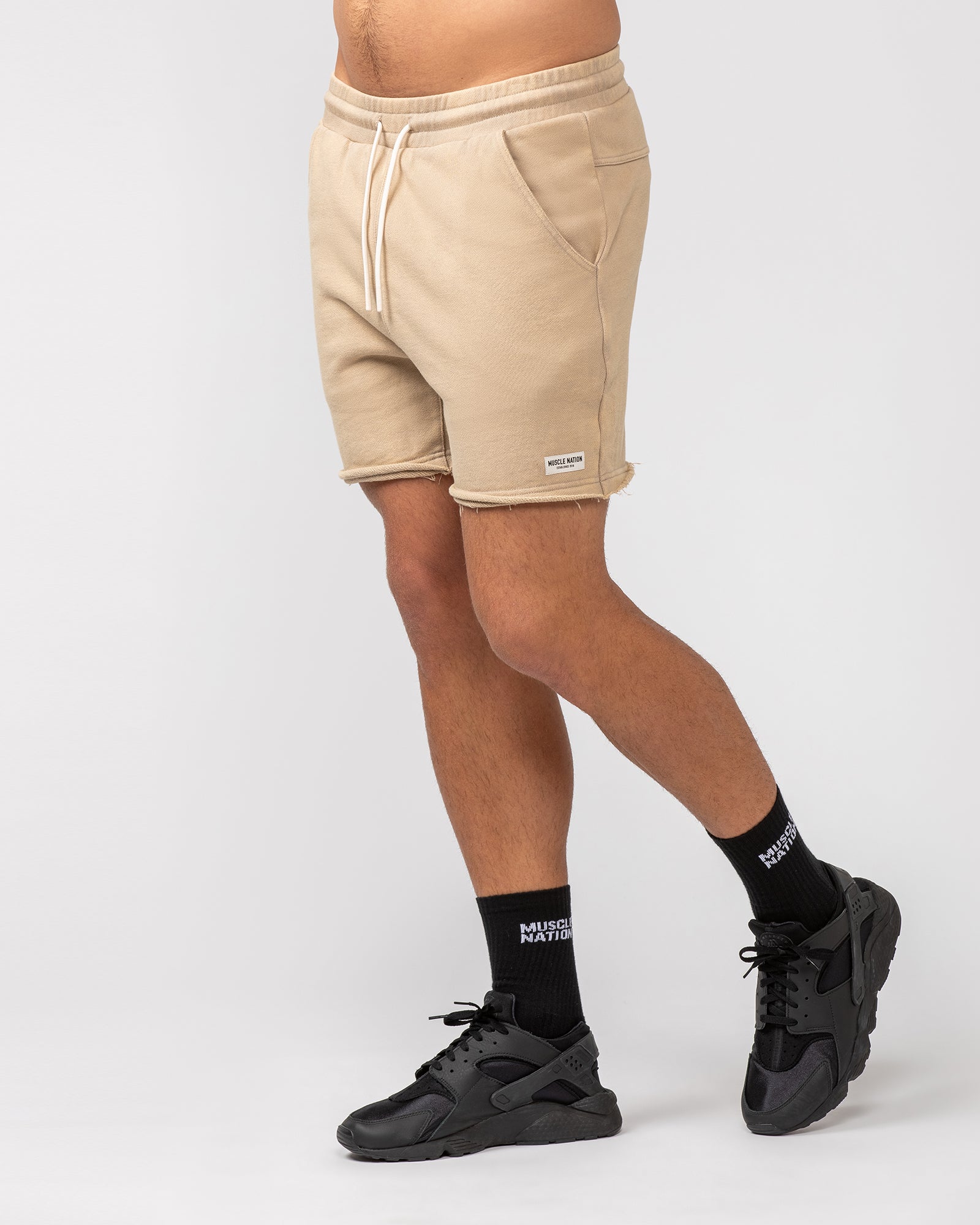 Raw Hem 5" Shorts - Washed Fossil-Shorts-S-082407WSHFSL-S-MNAPPRL32430-3-Muscle Nation
