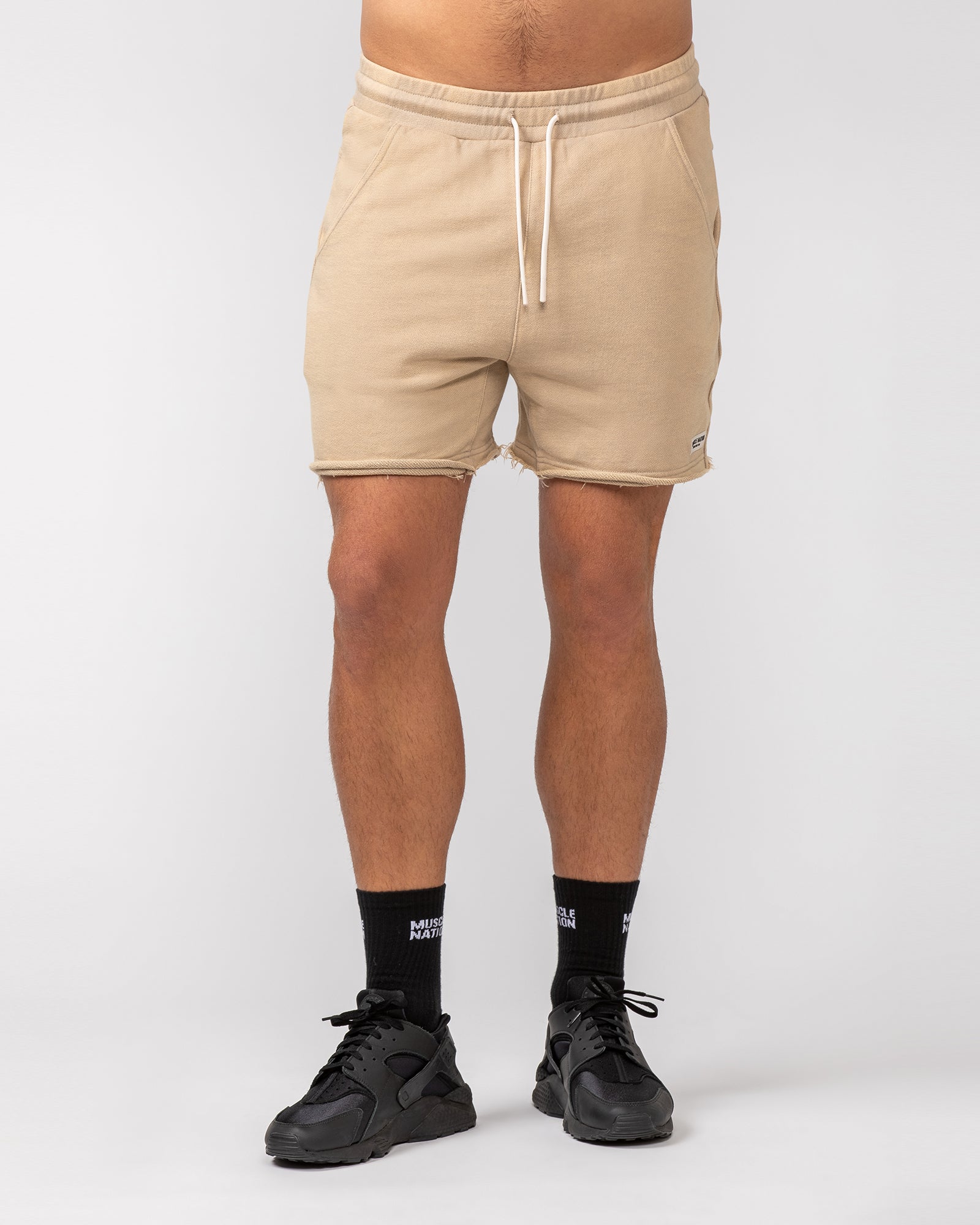 Raw Hem 5" Shorts - Washed Fossil-Shorts-S-082407WSHFSL-S-MNAPPRL32430-2-Muscle Nation