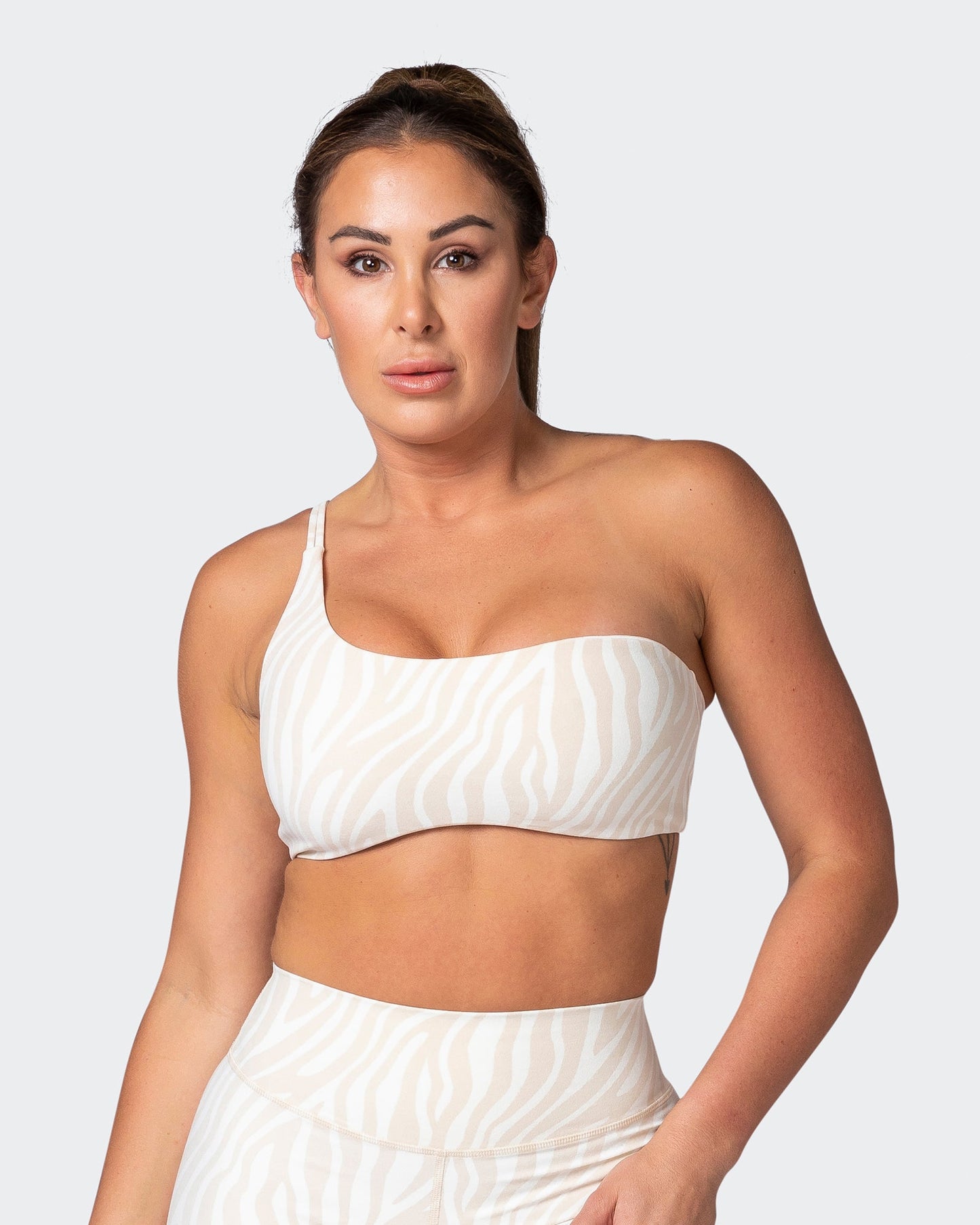 Movement One Shoulder Bralette - Almond Zebra Print-Bralettes-XS-112243ALMZEBPR-XS-MNAPPRL19885-1-Muscle Nation