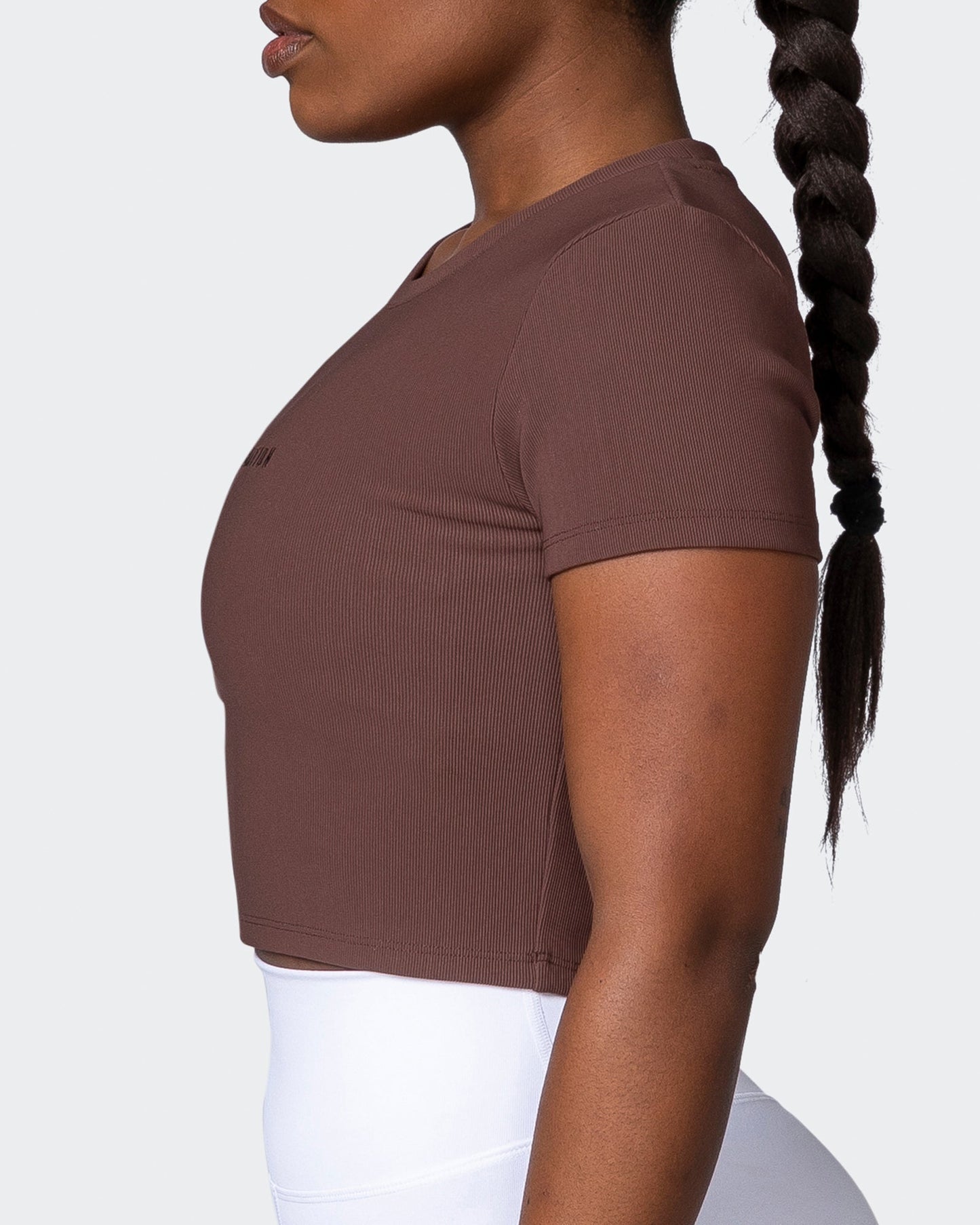 Off Duty Rib Cropped Tee - Coffee-T-Shirts-XXS-112222COFFEE-XXS-MNAPPRL19124-4-Muscle Nation