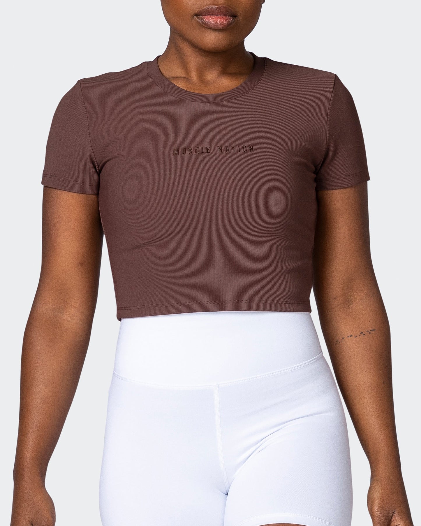 Off Duty Rib Cropped Tee - Coffee-T-Shirts-XXS-112222COFFEE-XXS-MNAPPRL19124-2-Muscle Nation