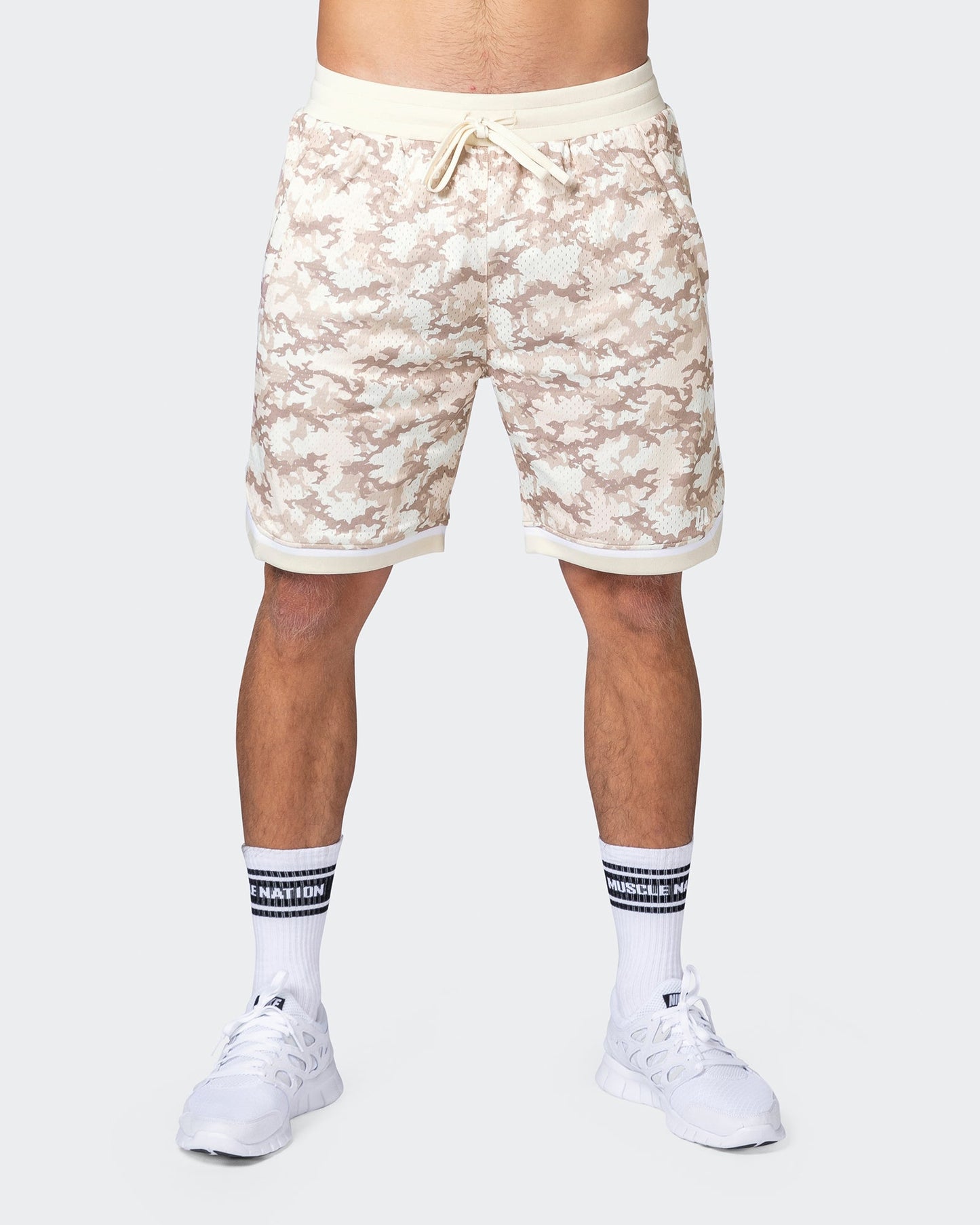 8" Basketball Shorts - Beige Camo Print-Shorts-S-112252BECAMPR-S-MNAPPRL18549-1-Muscle Nation