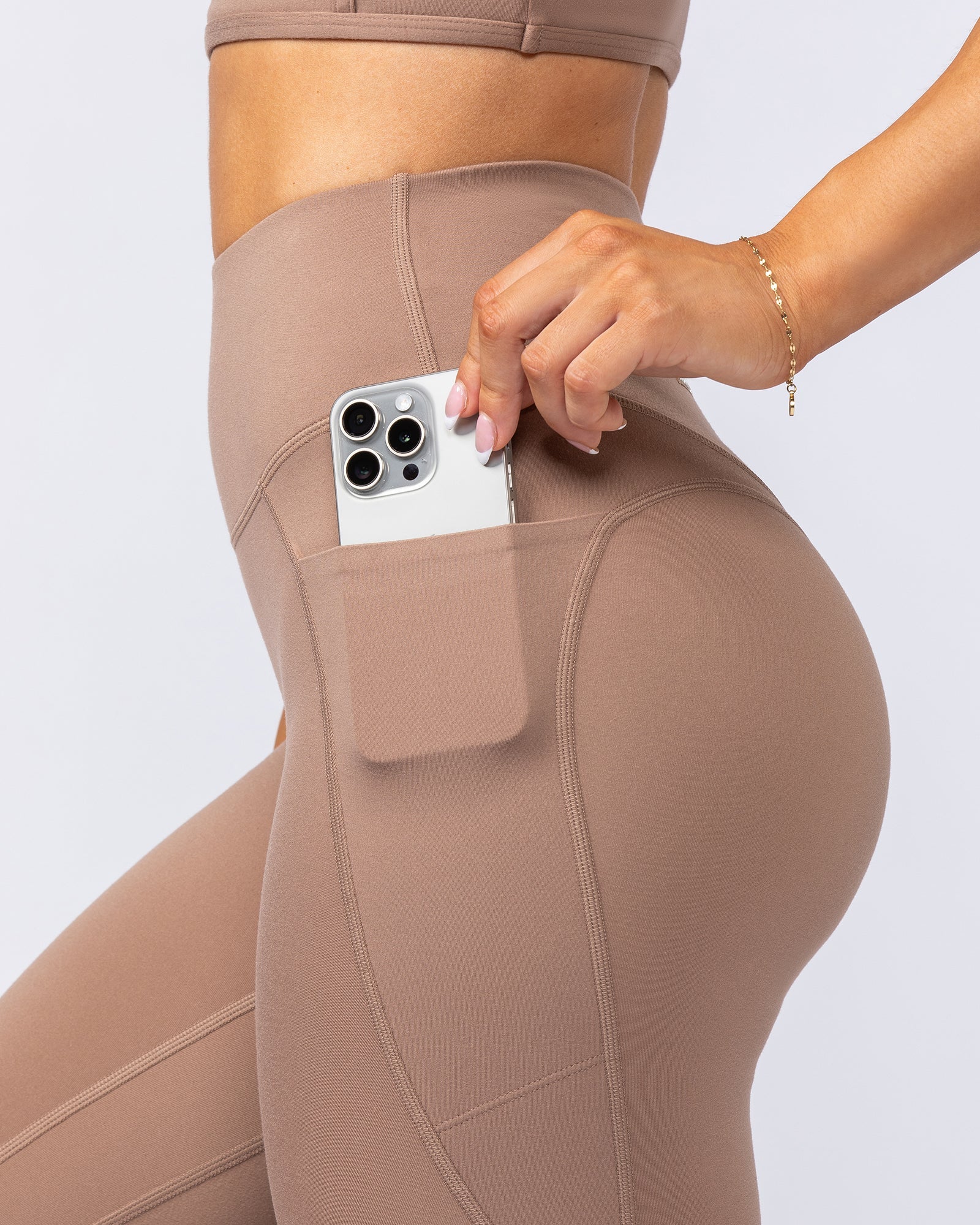 Booty Shaper Pocket Ankle Length Leggings - Cinnamon-Leggings-XXS-112405CINN-XXS-MNAPPRL32839-2-Muscle Nation