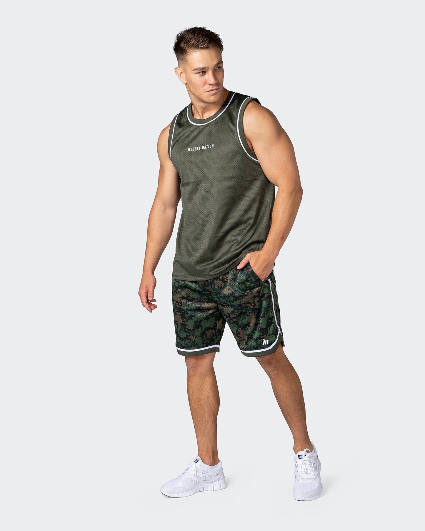 8" Basketball Shorts - Dark Khaki Camo Print-Shorts-S-112252DKCAMPR-S-MNAPPRL18563-7-Muscle Nation