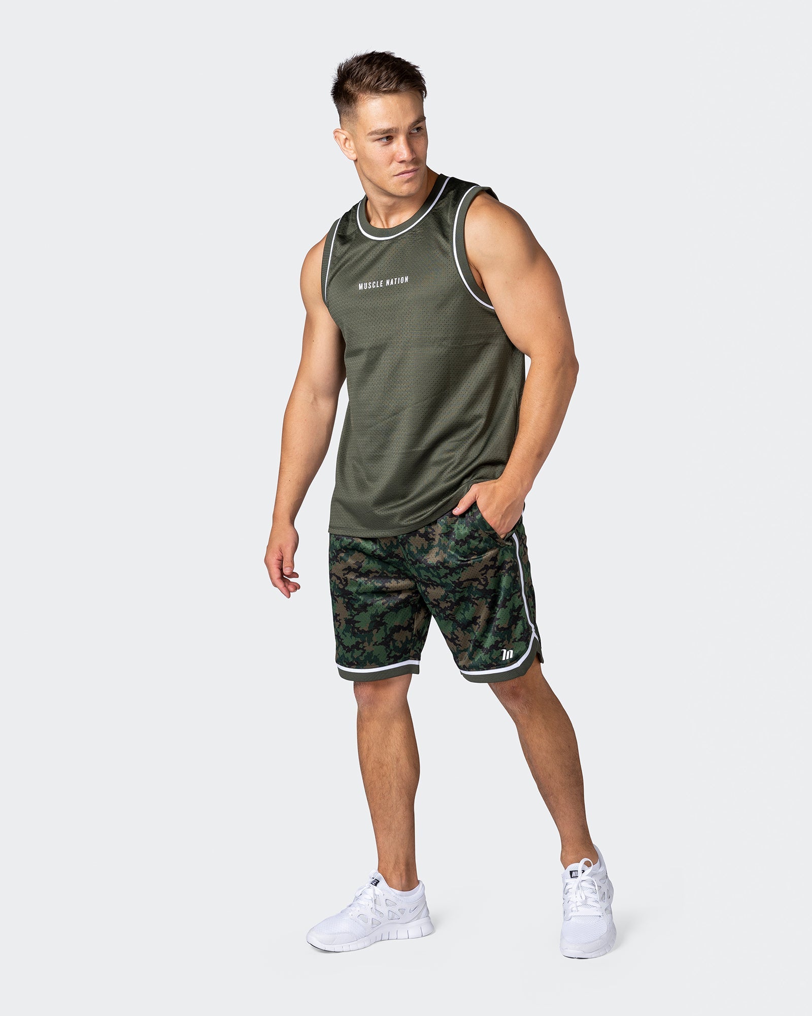 8" Basketball Shorts - Dark Khaki Camo Print-Shorts-S-112252DKCAMPR-S-MNAPPRL18563-7-Muscle Nation
