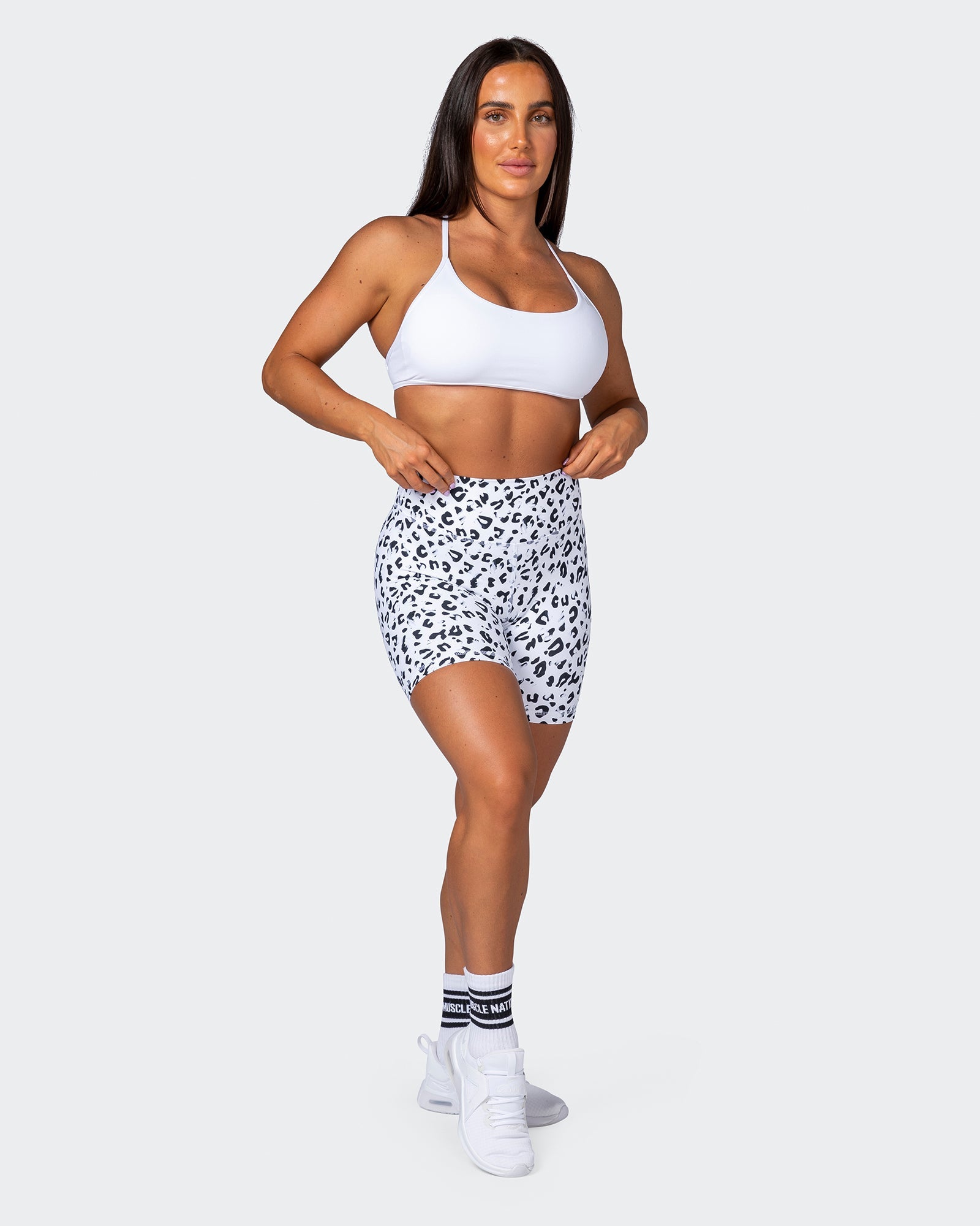 Signature Scrunch Bike Shorts - Snow Leopard-Shorts-XXS-MNAPPRL7537-MNAPPRL7537-7-Muscle Nation