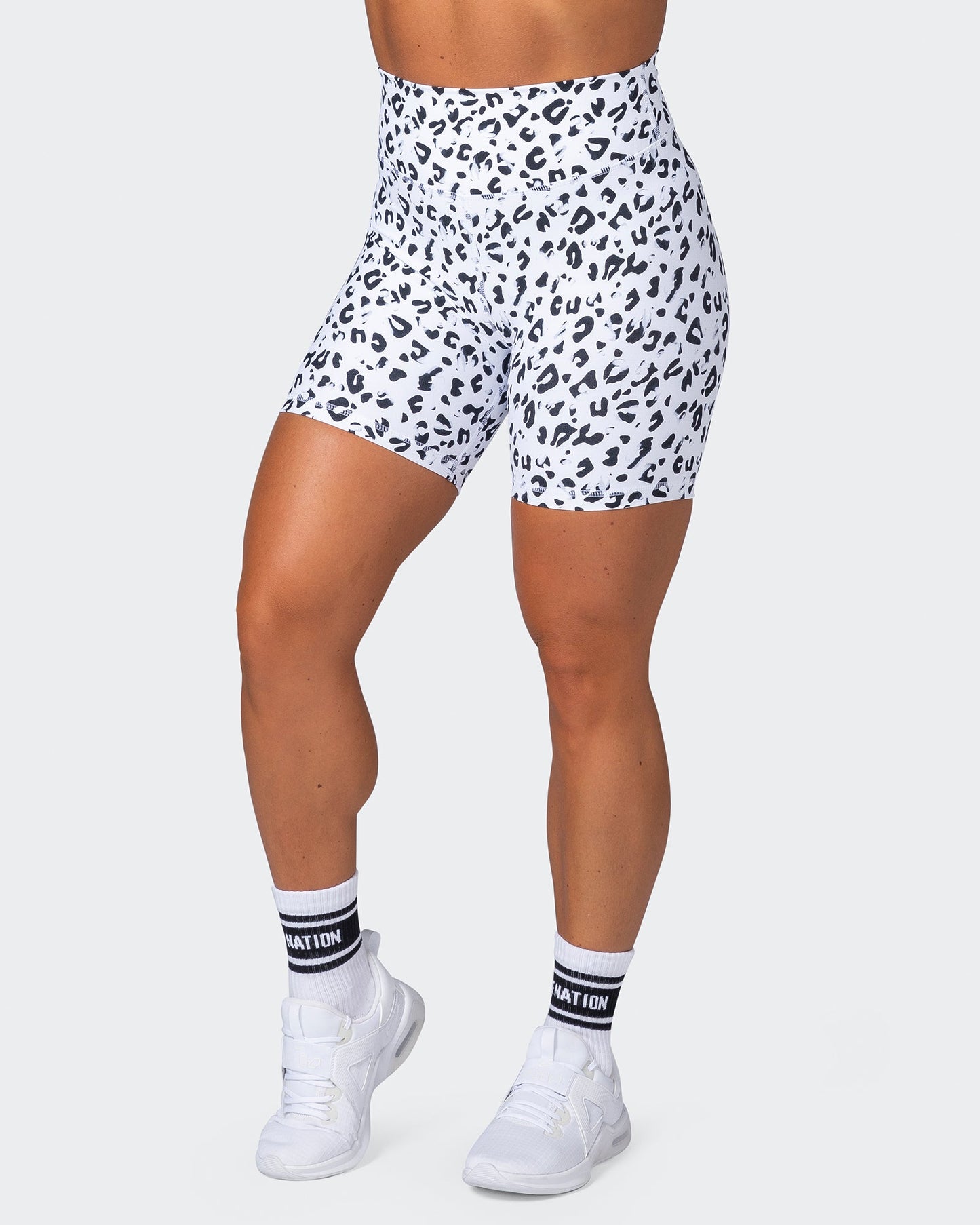 Signature Scrunch Bike Shorts - Snow Leopard-Shorts-XXS-MNAPPRL7537-MNAPPRL7537-5-Muscle Nation