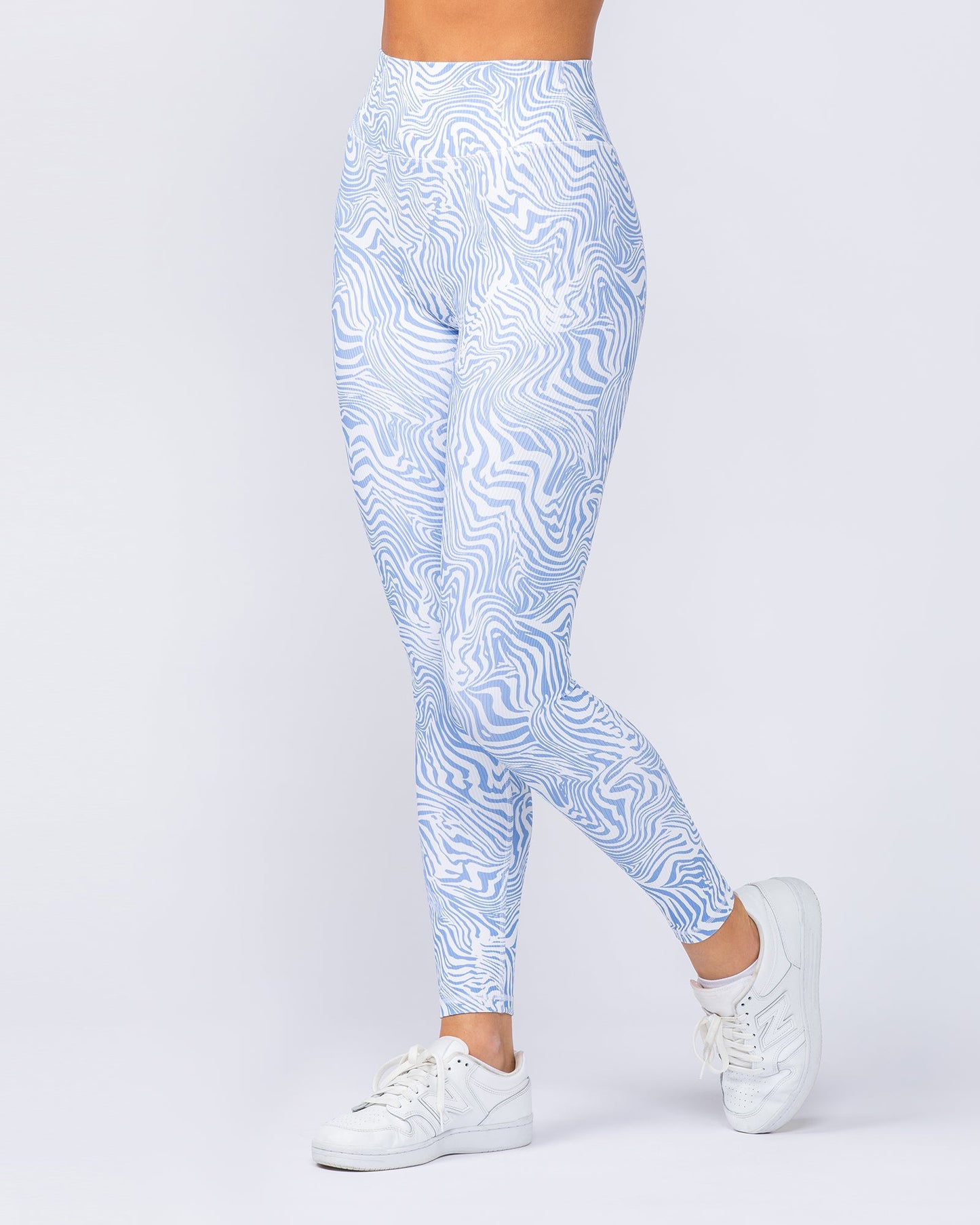 Zero Rise Rib Ankle Length Leggings - Pacific Blue Zebra-Leggings-XXS-112421PACBLZEB-XXS-MNAPPRL33244-5-Muscle Nation