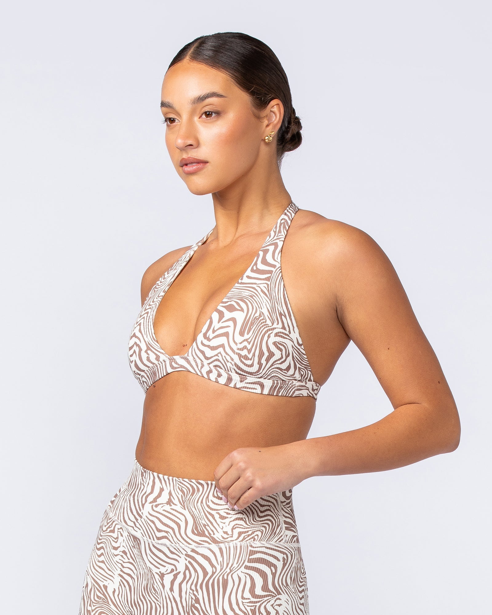 Halter Rib Bralette - Cinnamon Zebra-Bralettes-XXS-112417CINZEB-XXS-MNAPPRL33145-3-Muscle Nation