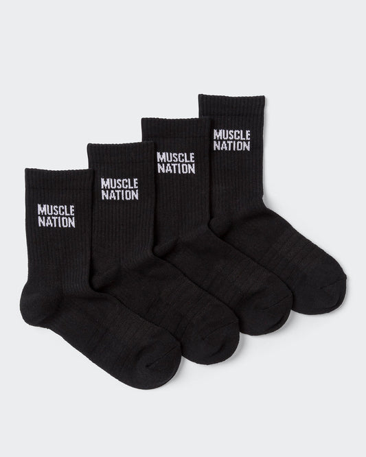 Womens Essential Crew Socks (2x Pack) - Black-Socks-Black-AC092310BLK-ONE-MNAPPRL26517-1-Muscle Nation