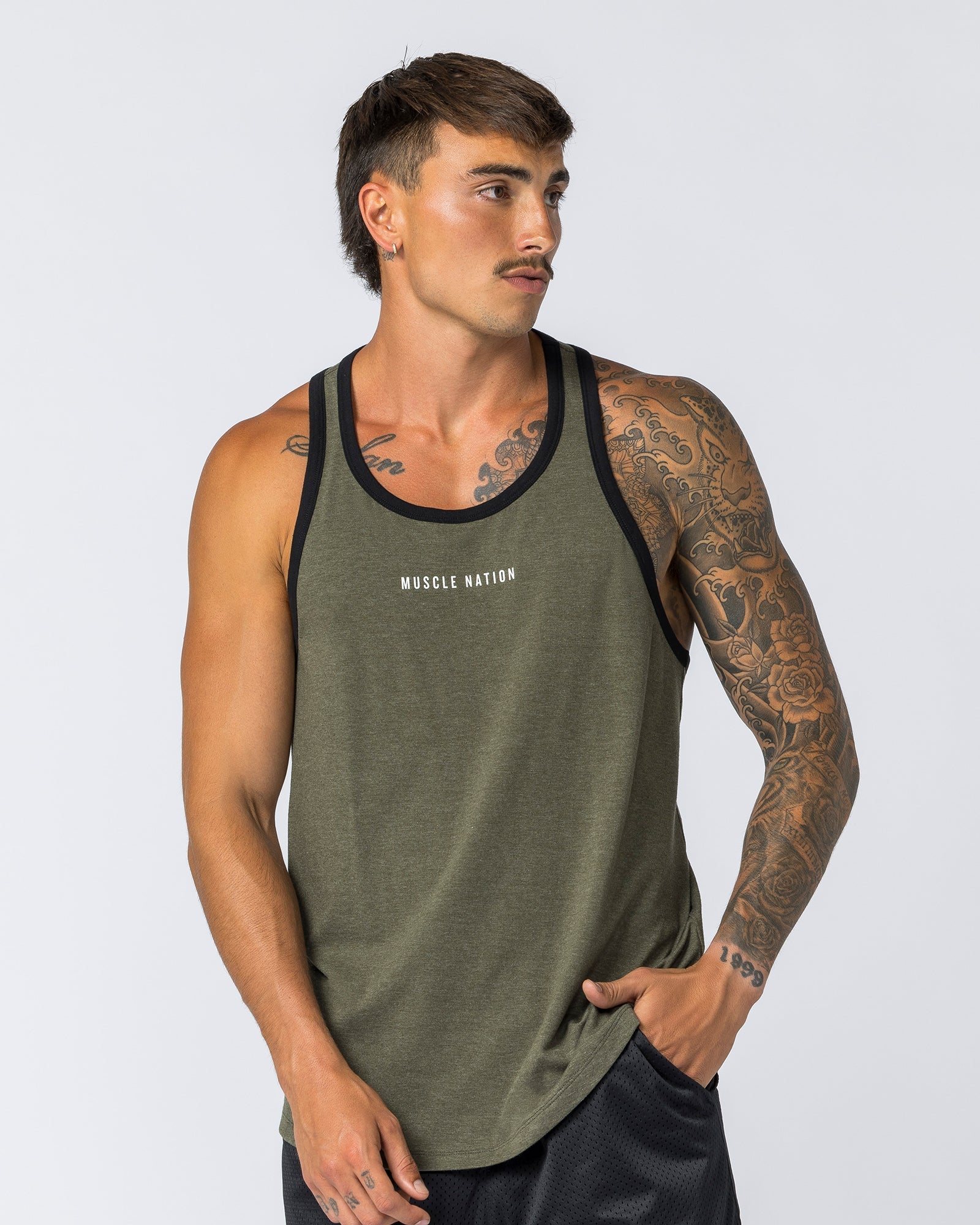 Striker Y Back Singlet - Dark Khaki Marl-Singlets & Tanks-S-112363DRKHMRL-S-MNAPPRL28237-2-Muscle Nation