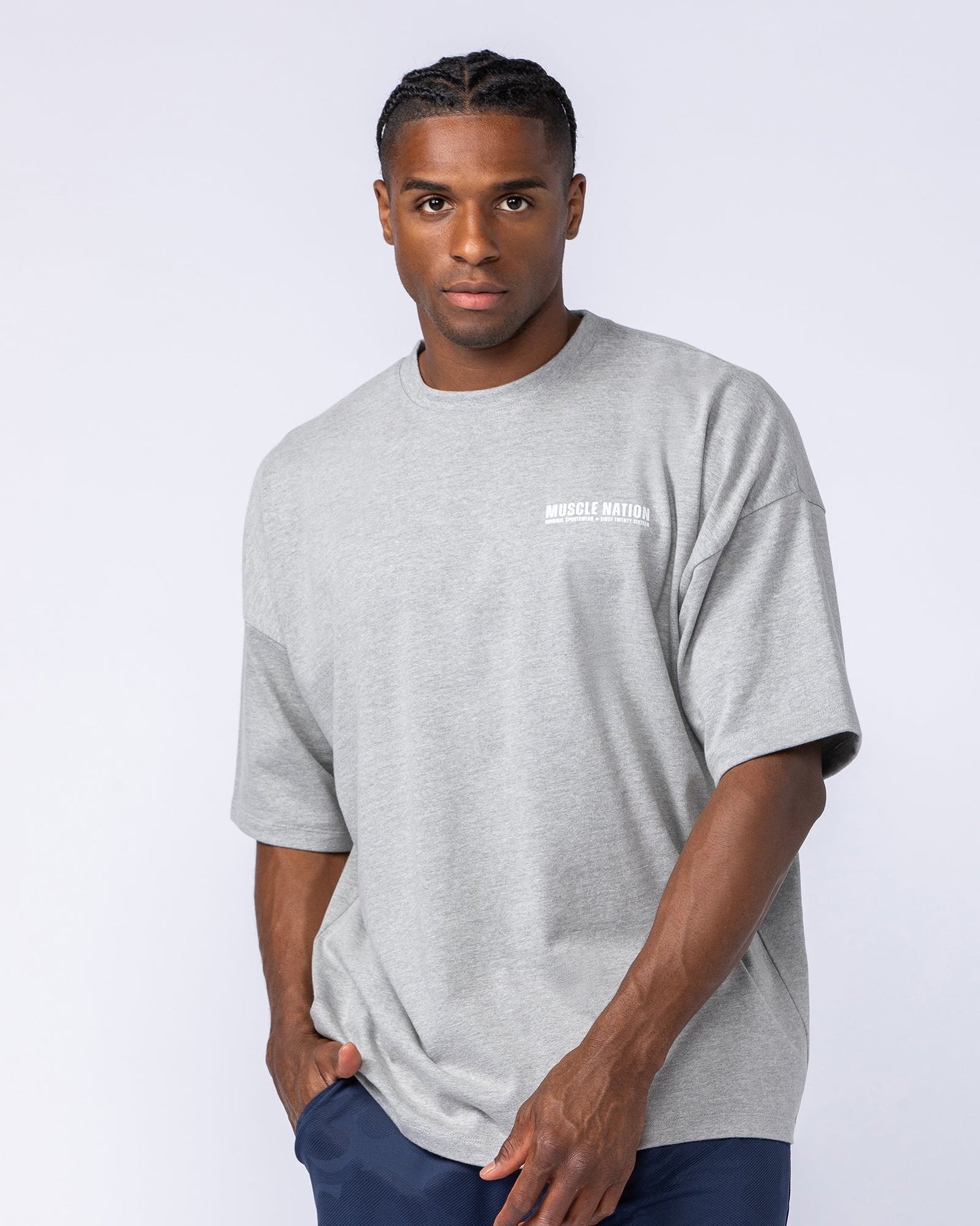 Original Oversized Boxy Tee - Grey Marl-T-Shirts-XS-1124186GRYMRL-XS-MNAPPRL35155-2-Muscle Nation