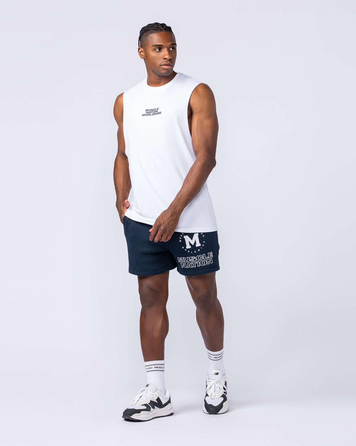 College Sweat 5" Shorts - Navy-Shorts-S-112433NAVY-S-MNAPPRL35585-5-Muscle Nation