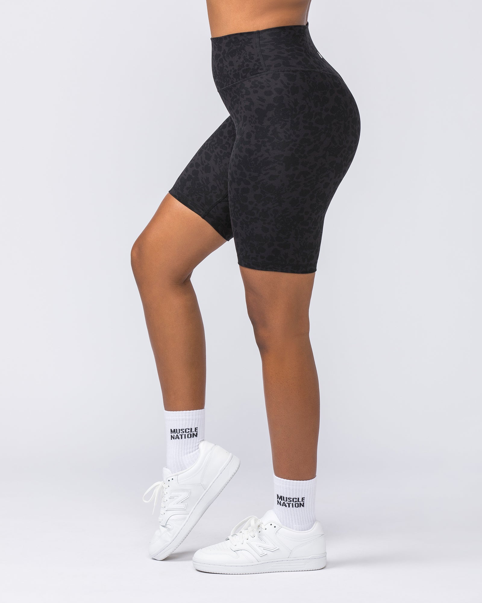 Zero Rise Everyday Referee Length Shorts - Monochrome Abstract Print-Shorts-XXS-112306MONOABST-XXS-MNAPPRL26605-4-Muscle Nation