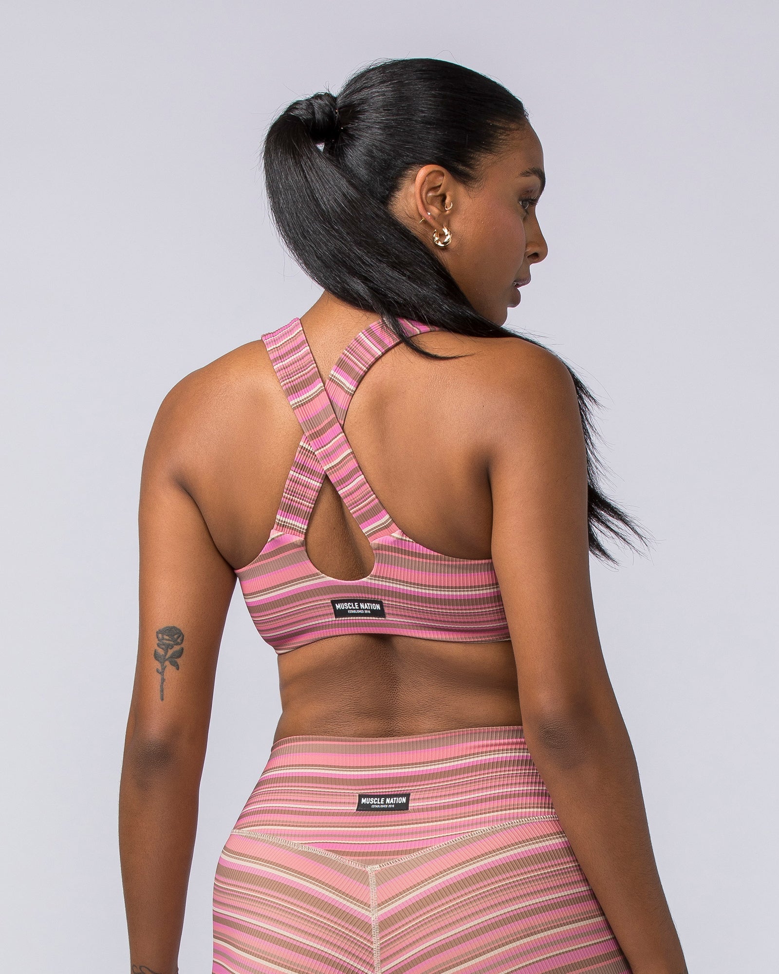 Lush Rib Bralette - Sunset Coral Stripe Print-Bralettes-XS-112374SUNCRLPNT-XS-MNAPPRL27823-6-Muscle Nation