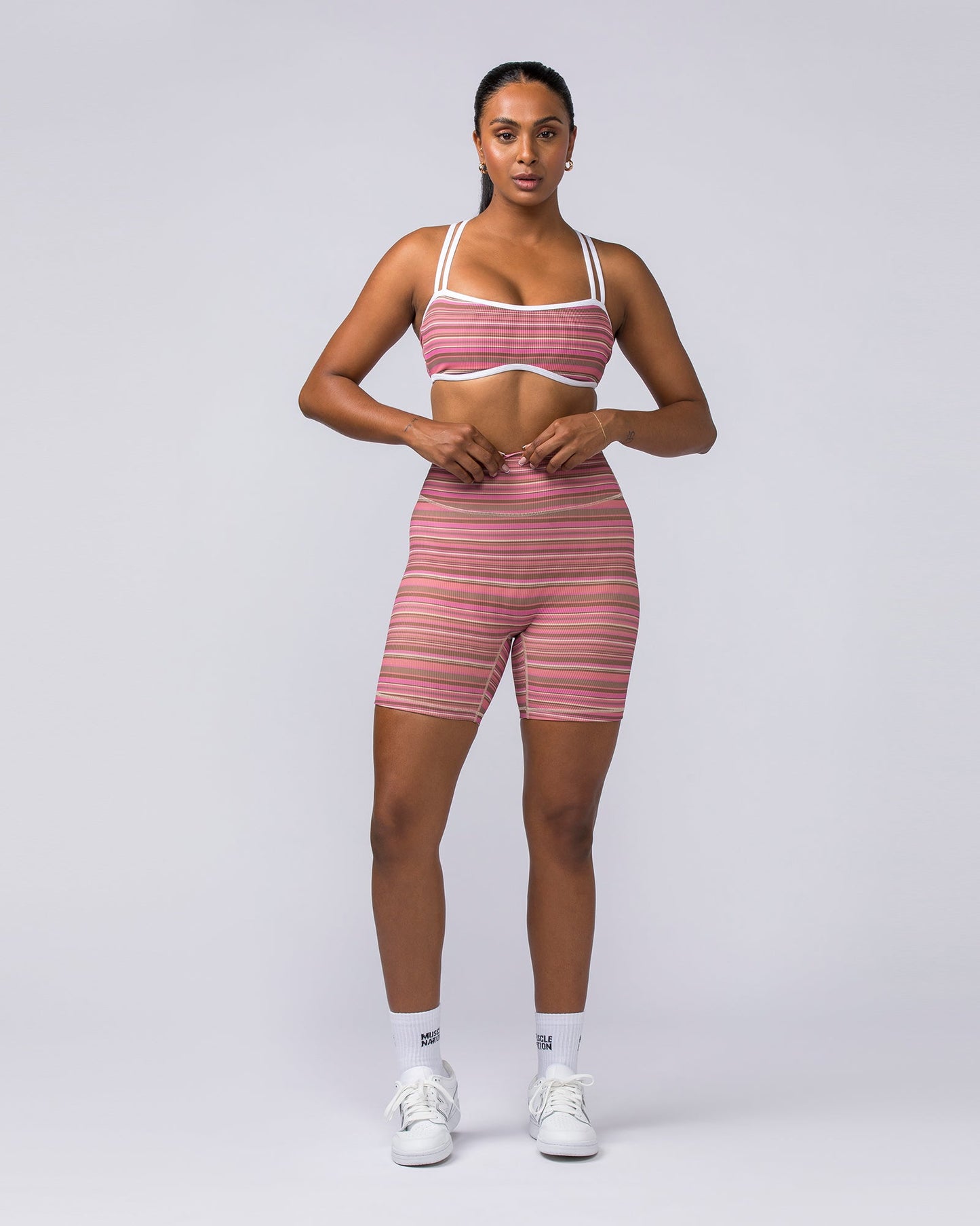 Zero Rise Rib Bike Shorts - Sunset Coral Stripe Print-Shorts-XXS-112375SUNCRLPNT-XXS-MNAPPRL27875-6-Muscle Nation