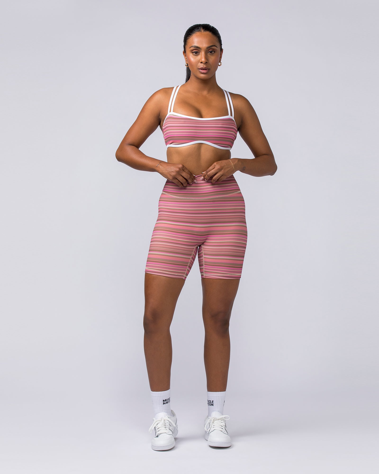 Zero Rise Rib Bike Shorts - Sunset Coral Stripe Print-Shorts-XXS-112375SUNCRLPNT-XXS-MNAPPRL27875-6-Muscle Nation