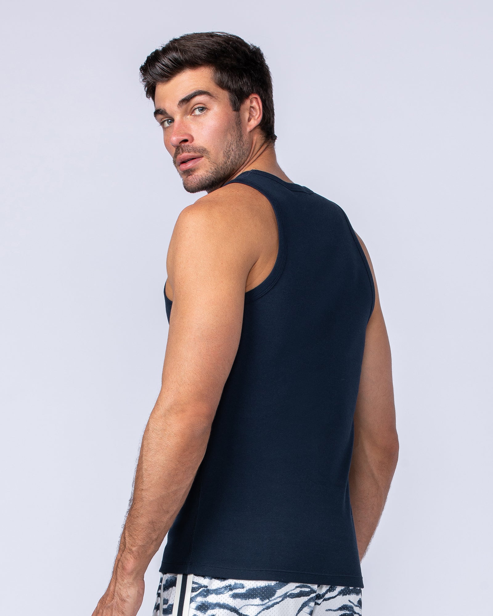 Rib Fitted Training Tank - Navy-Singlets & Tanks-S-022480NAVY-S-MNAPPRL30232-3-Muscle Nation