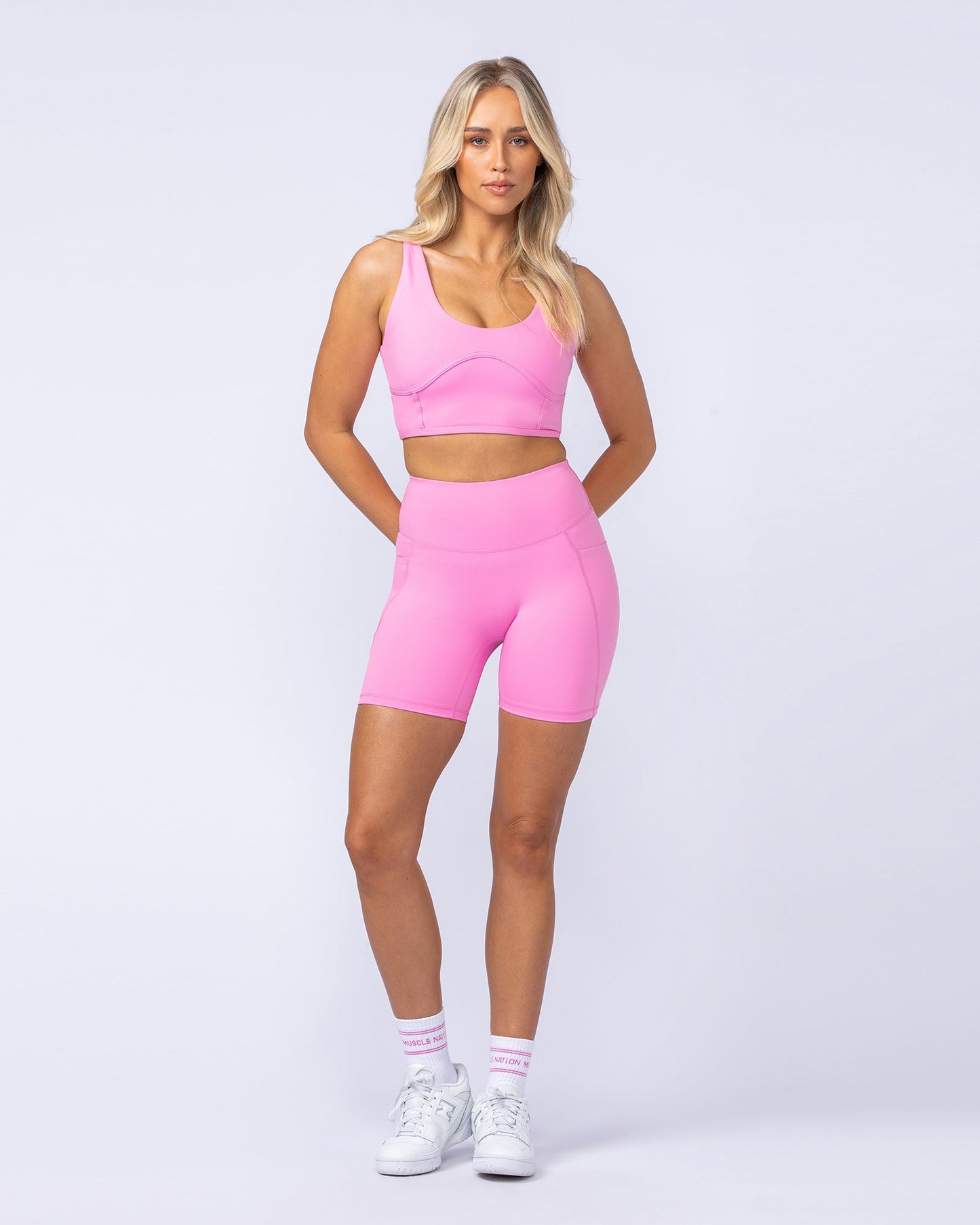 Booty Shaper Pocket Bike Shorts - Hollywood Pink-Shorts-XXS-112404HWPNK-XXS-MNAPPRL32812-6-Muscle Nation