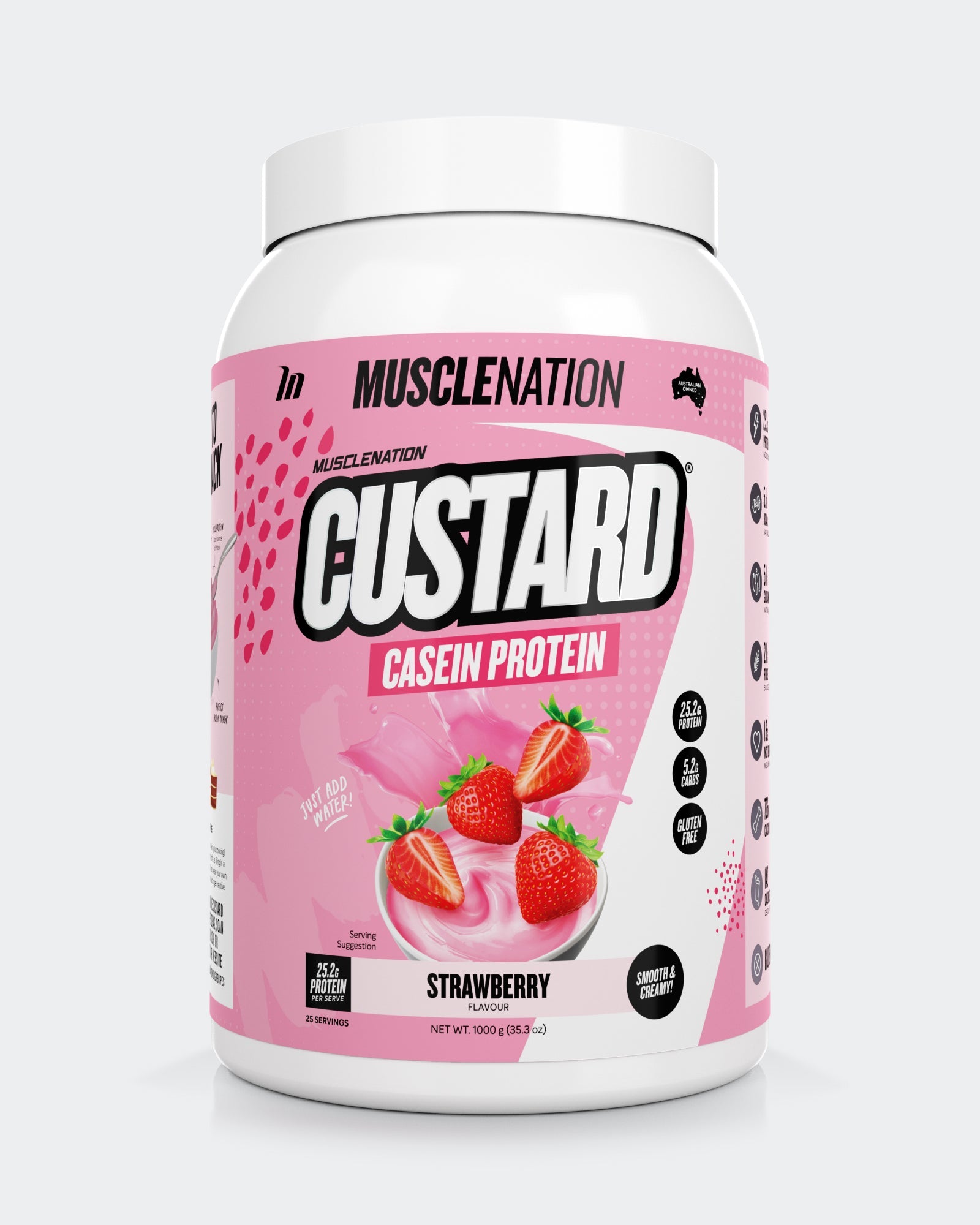 CUSTARD Casein Protein - Strawberry - 25 serves-CUSTARD Casein Powder-MNSUPPS0322-9359054001428-1-Muscle Nation