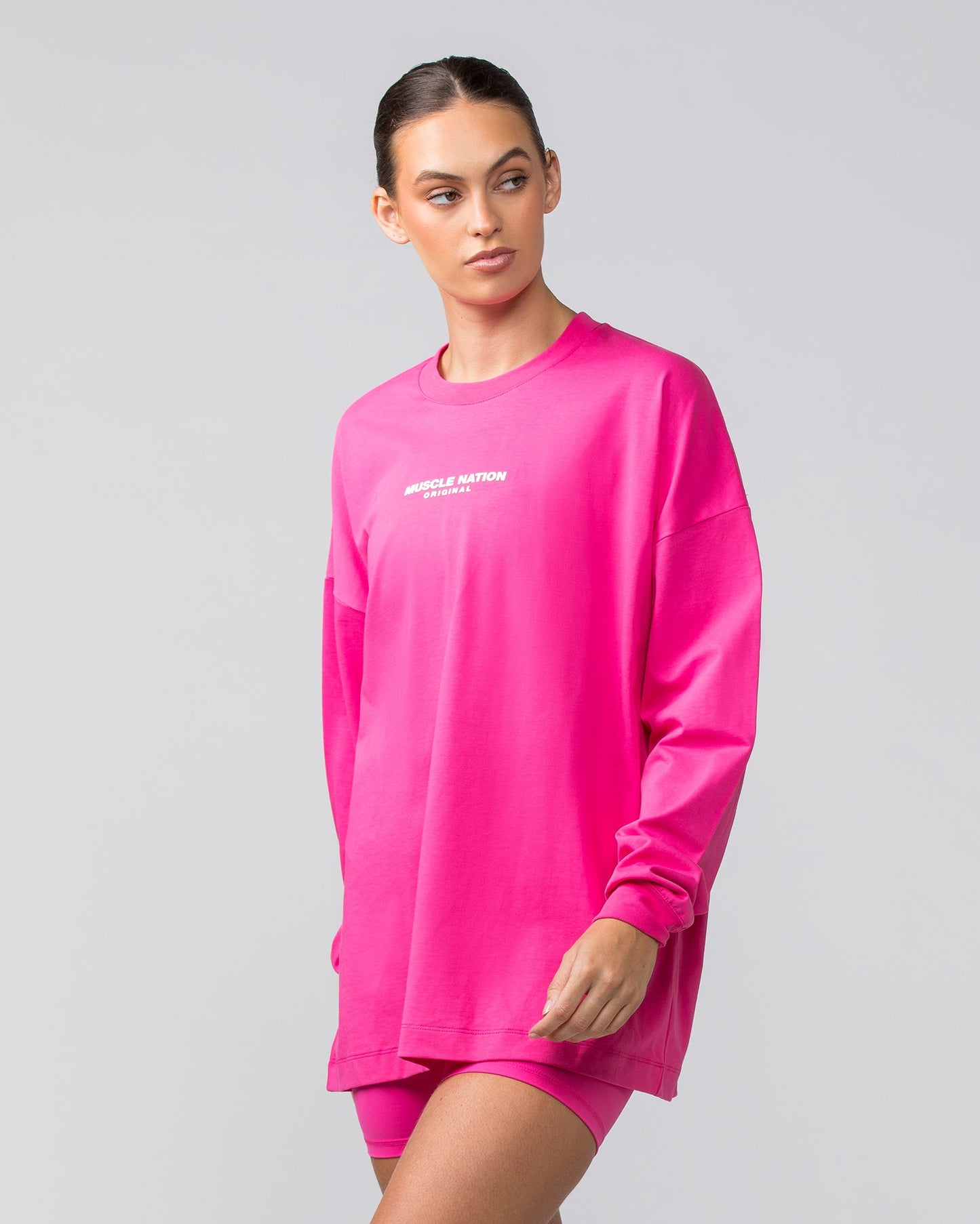 OG Oversized Long Sleeve Tee - Luminous Pink-Long Sleeve T-Shirts-XXS-042411LUMIPNK-XXS-MNAPPRL30507-4-Muscle Nation