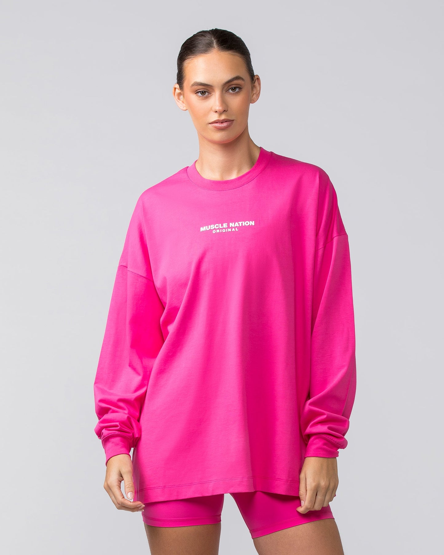OG Oversized Long Sleeve Tee - Luminous Pink-Long Sleeve T-Shirts-XXS-042411LUMIPNK-XXS-MNAPPRL30507-1-Muscle Nation