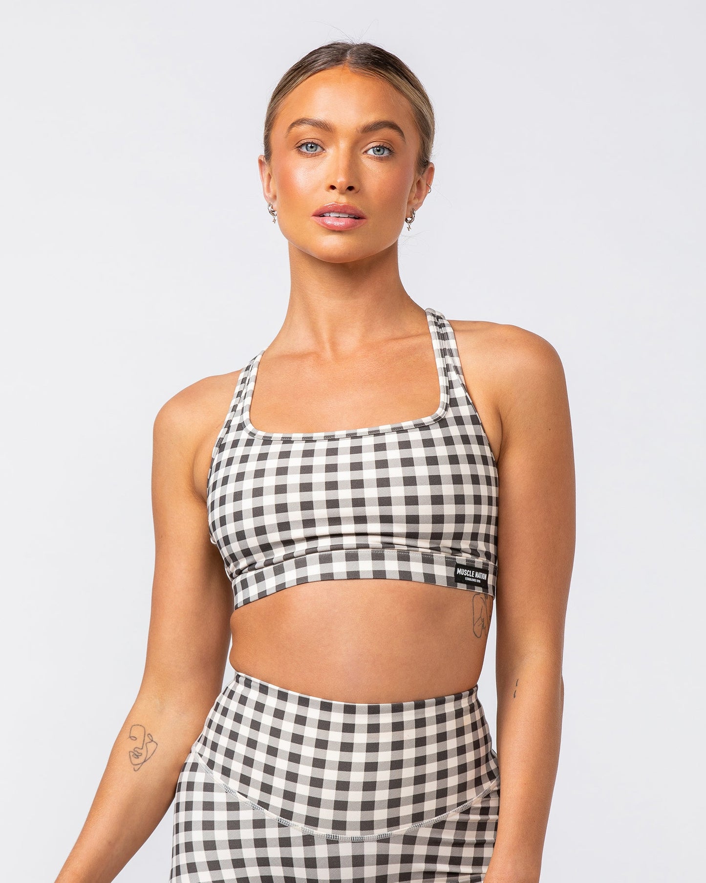 Desire Aura Bra - Deep Brown Gingham Print-Sports Bras-XXS-062408DBGMP-XXS-MNAPPRL31441-1-Muscle Nation