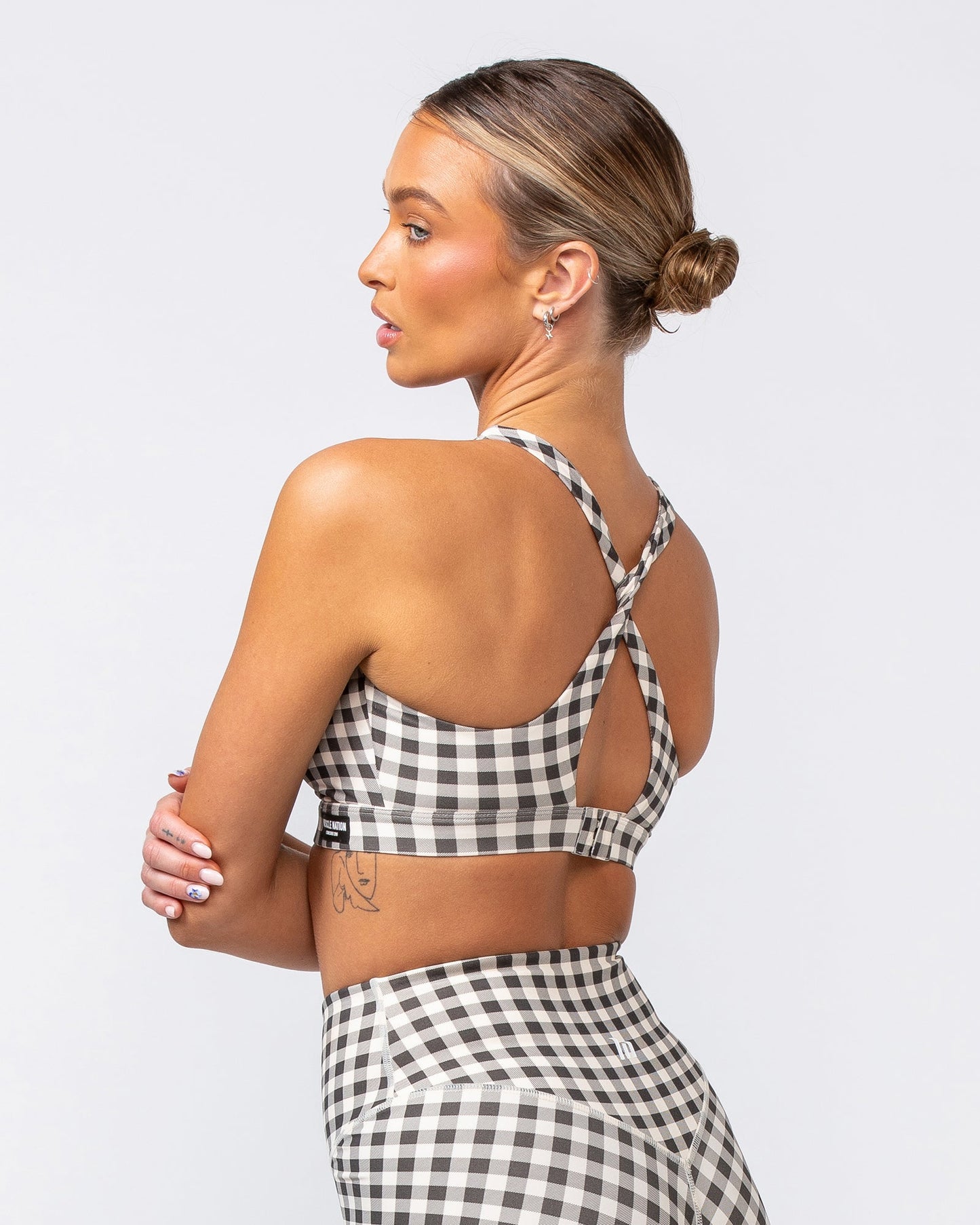 Desire Aura Bra - Deep Brown Gingham Print-Sports Bras-XXS-062408DBGMP-XXS-MNAPPRL31441-3-Muscle Nation