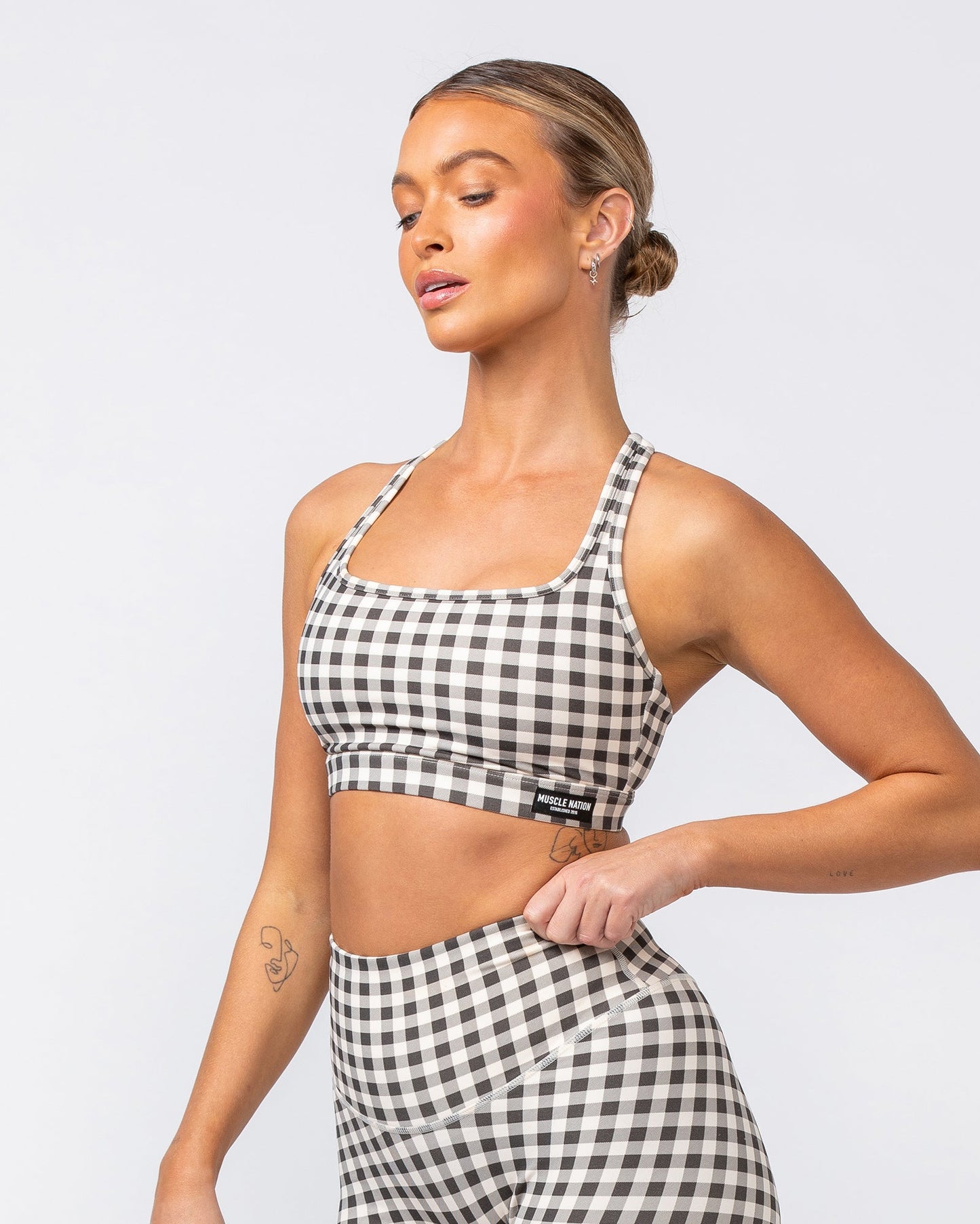Desire Aura Bra - Deep Brown Gingham Print-Sports Bras-XXS-062408DBGMP-XXS-MNAPPRL31441-2-Muscle Nation