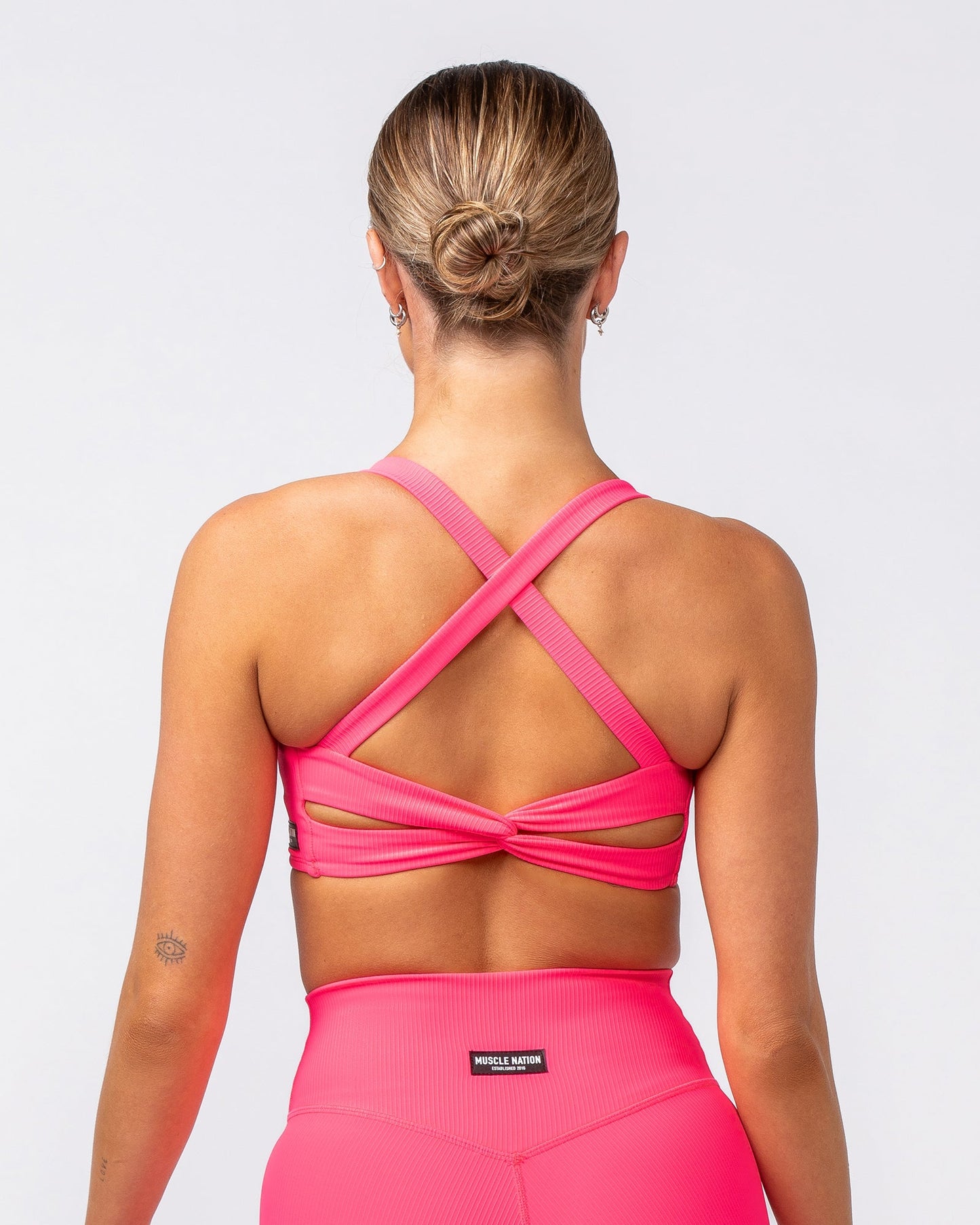 Twist Rib Bra - Neon Pink-Sports Bras-XS-062416NEPNK-XS-MNAPPRL31566-1-Muscle Nation