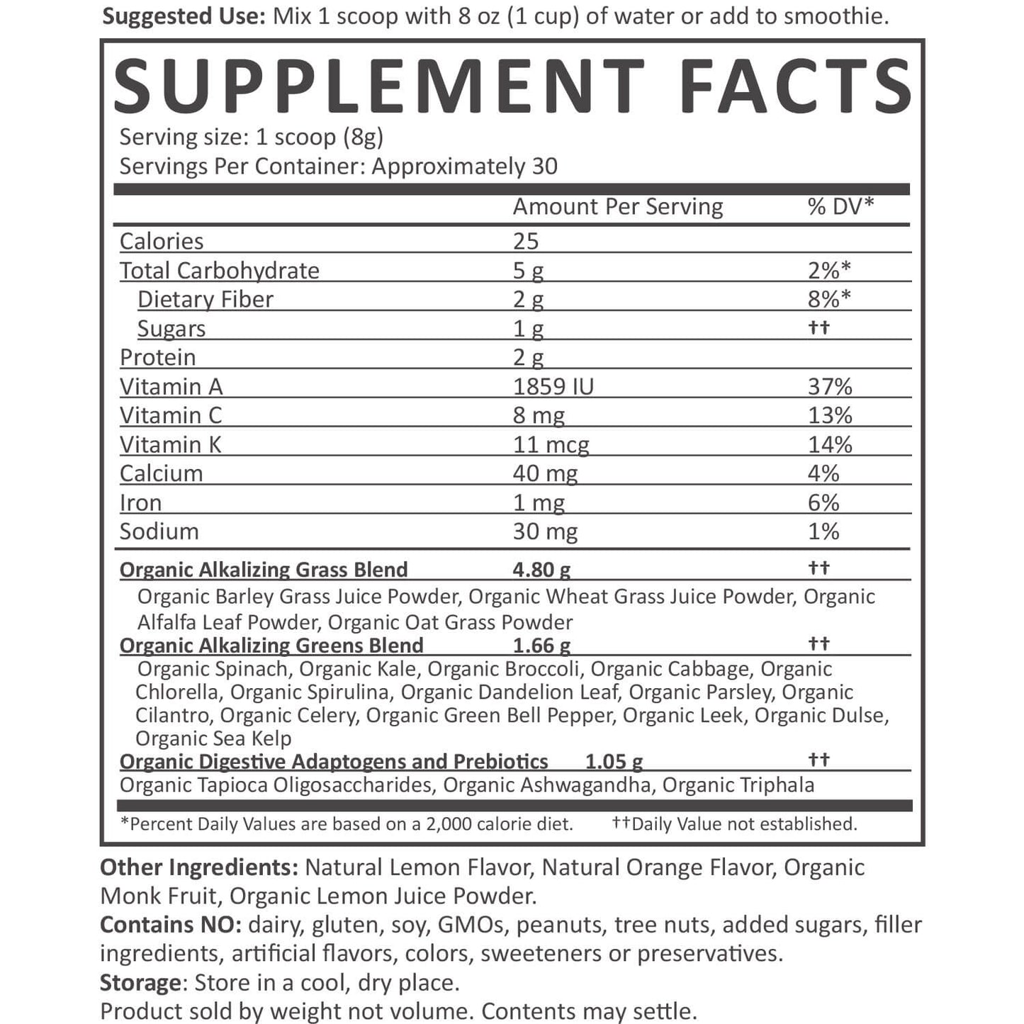 Organic Greens Nutrition Facts supplement-facts citrus_30