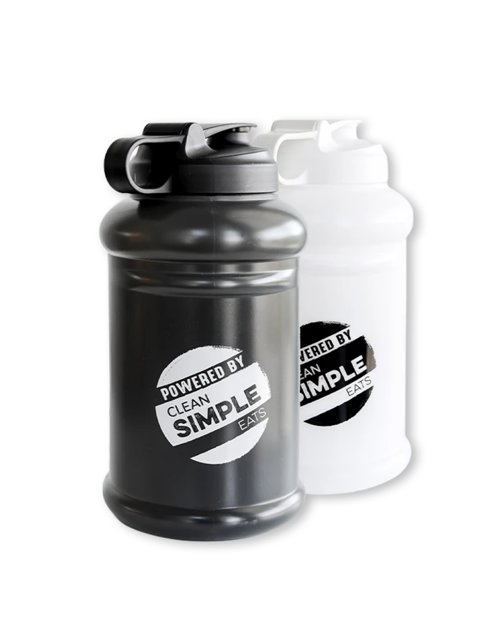 HydroJug water bottles in black and white.