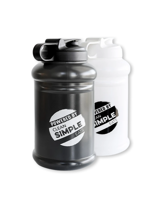HydroJug water bottles in black and white.