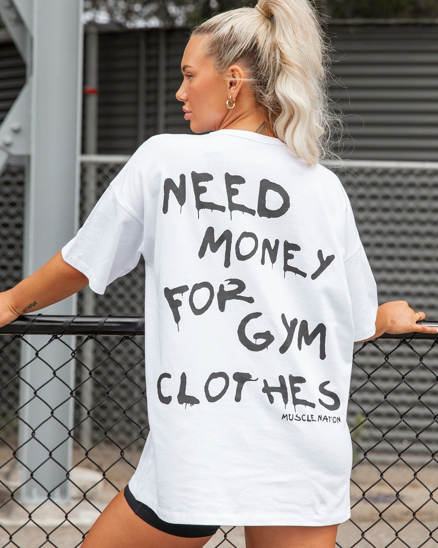 Need Money Oversized Tee - White-T-Shirts-XXS-1124114WHT-XXS-MNAPPRL34685-1-Muscle Nation