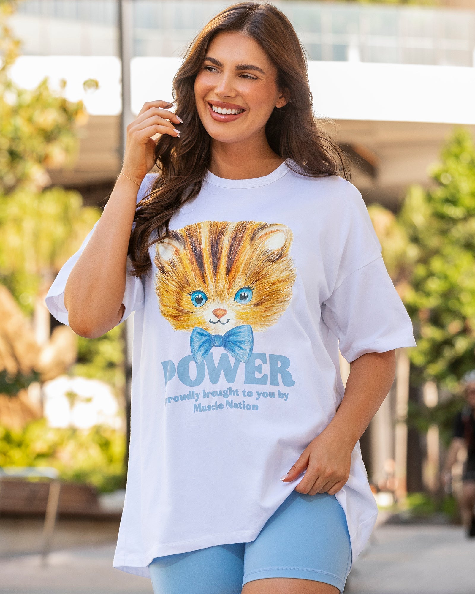 P Power Oversized Tee - White-T-Shirts-XXS-112456WHT-XXS-MNAPPRL34667-7-Muscle Nation