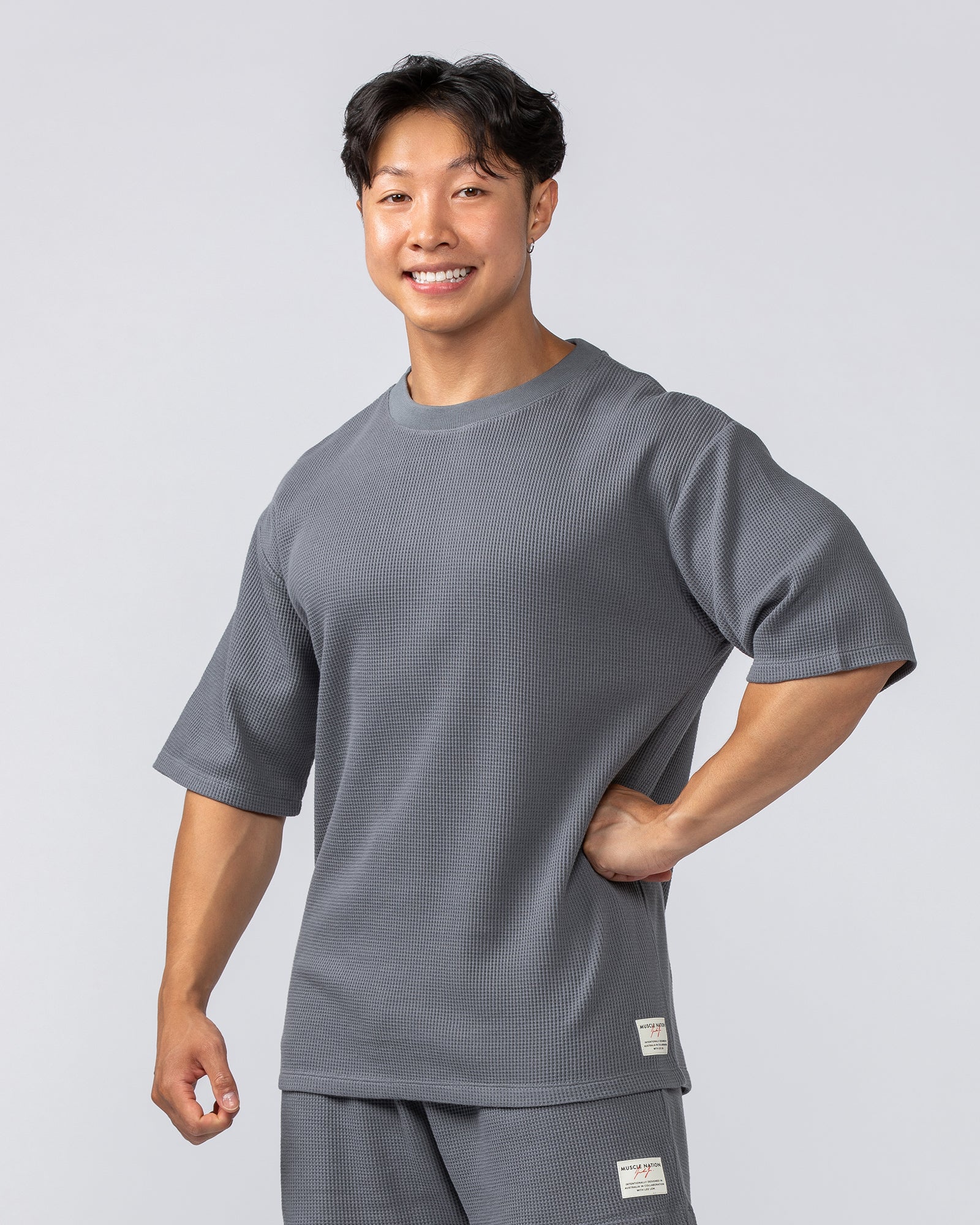 Lee Lem Short Boxy Waffle Tee - Platinum Grey-T-Shirts-XS-022552PLGREY-XS-MNAPPRL42805-2-Muscle Nation