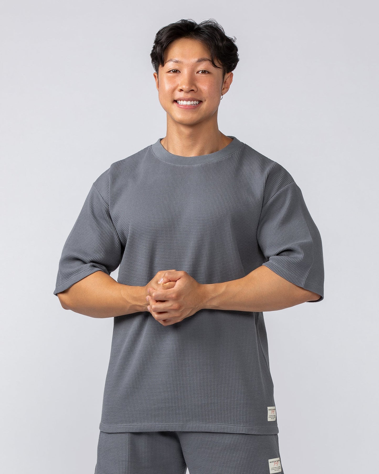 Lee Lem Short Boxy Waffle Tee - Platinum Grey-T-Shirts-XS-022552PLGREY-XS-MNAPPRL42805-1-Muscle Nation