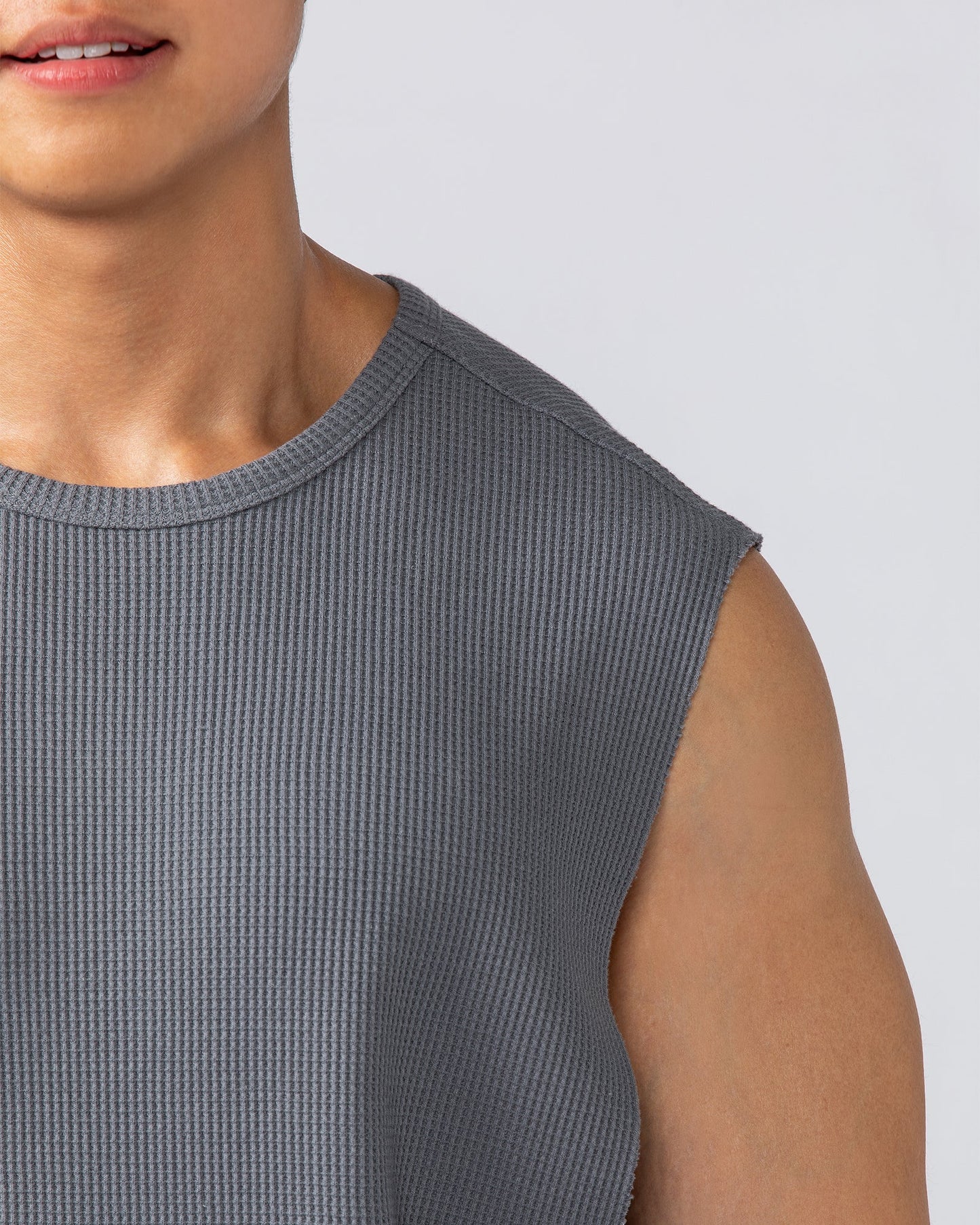 Lee Lem Short Boxy Waffle Muscle Tank - Platinum Grey-Singlets & Tanks-XS-022548PLGREY-XS-MNAPPRL42806-4-Muscle Nation