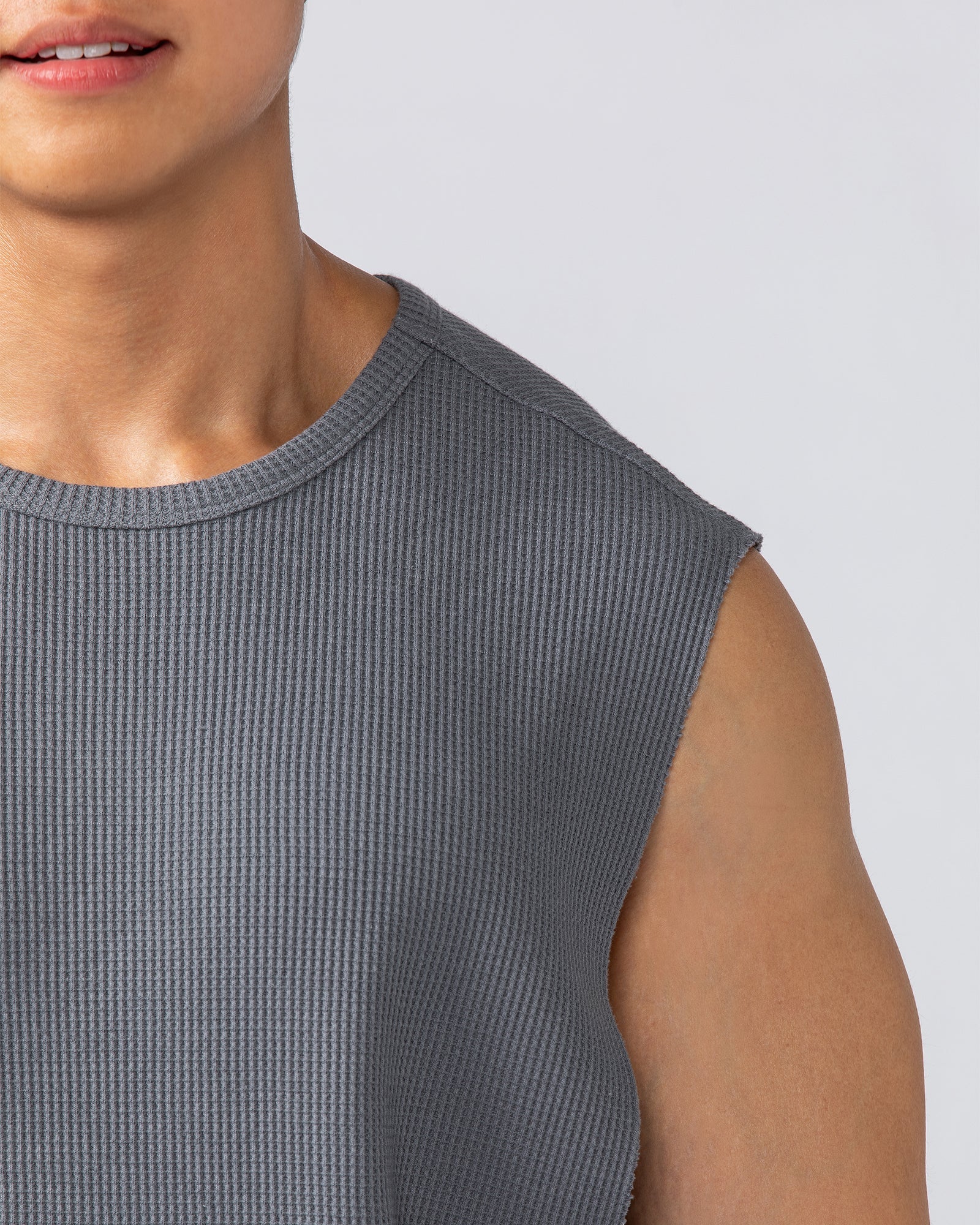 Lee Lem Short Boxy Waffle Muscle Tank - Platinum Grey-Singlets & Tanks-XS-022548PLGREY-XS-MNAPPRL42806-4-Muscle Nation